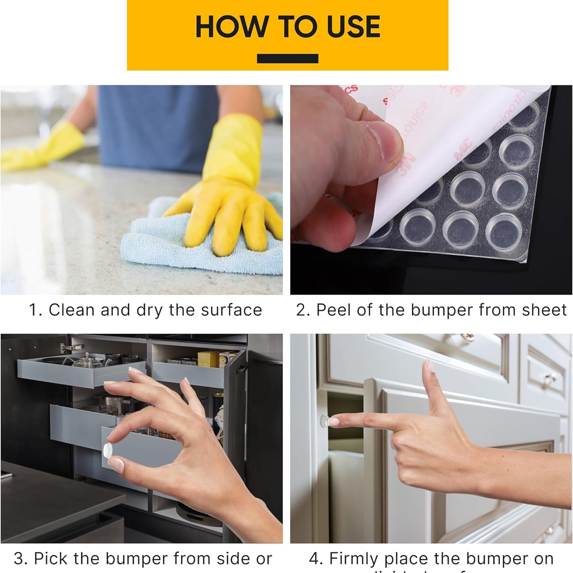 Vellax Large 2" Door Knob Wall Protectors & 104 Clear Cabinet Bumper Pads - Self-Adhesive Silicone Buffer Set with 4 Shapes for Doors, Drawers & Furniture – Sound Dampening & Surface Protection