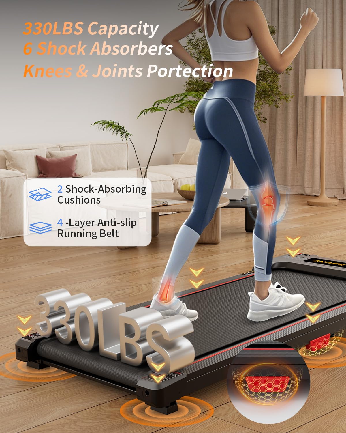Walking Pad Treadmill, Anylife Incline Walking Pads Under Desk 330lb Capacity, 2.5HP Portable Treadmills for Home, Compact Treadmill Small Running Pad with LED Display, Remote Control, Black