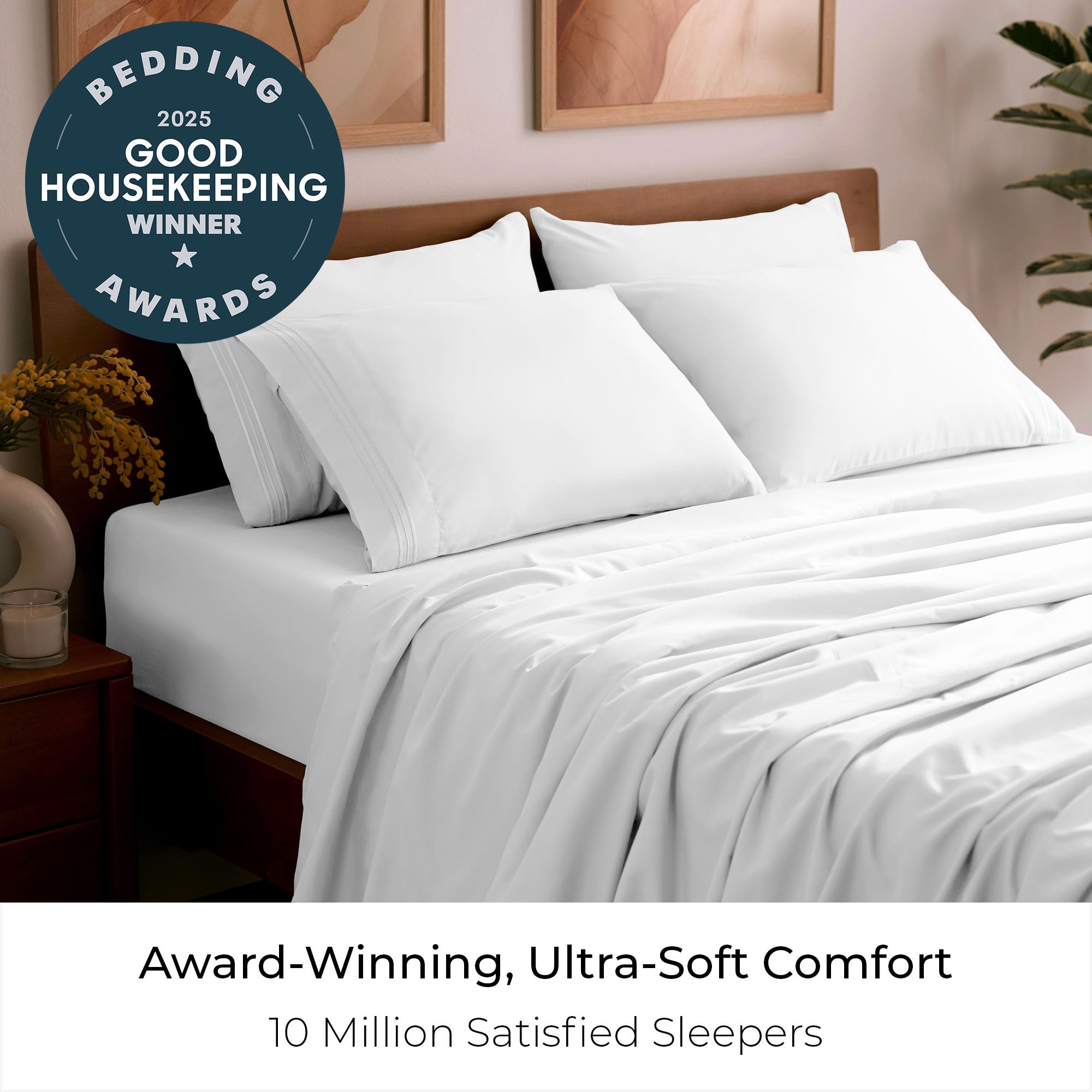 Mellanni King Sheet Set - 6-Piece Iconic Collection Bedding, (Including 4 Pillowcases), 16-Inch Deep Pocket, Easy Care, Extra Soft, Cooling Sheets, Brushed Microfiber - White