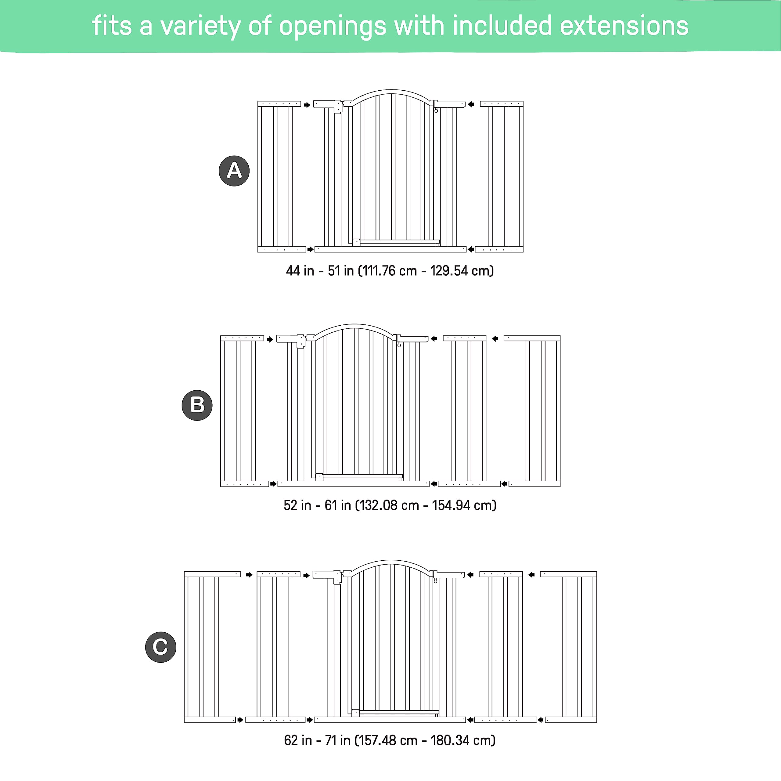 Summer Infant Metal Expansion Extra Wide Safety Pet and Baby Gate, 44"-71" Wide, 36” Tall, Hardware Mounted for Dog and Child Safety, Fits Large Opening or Doorway, Auto Close Walk Thru Door - Bronze