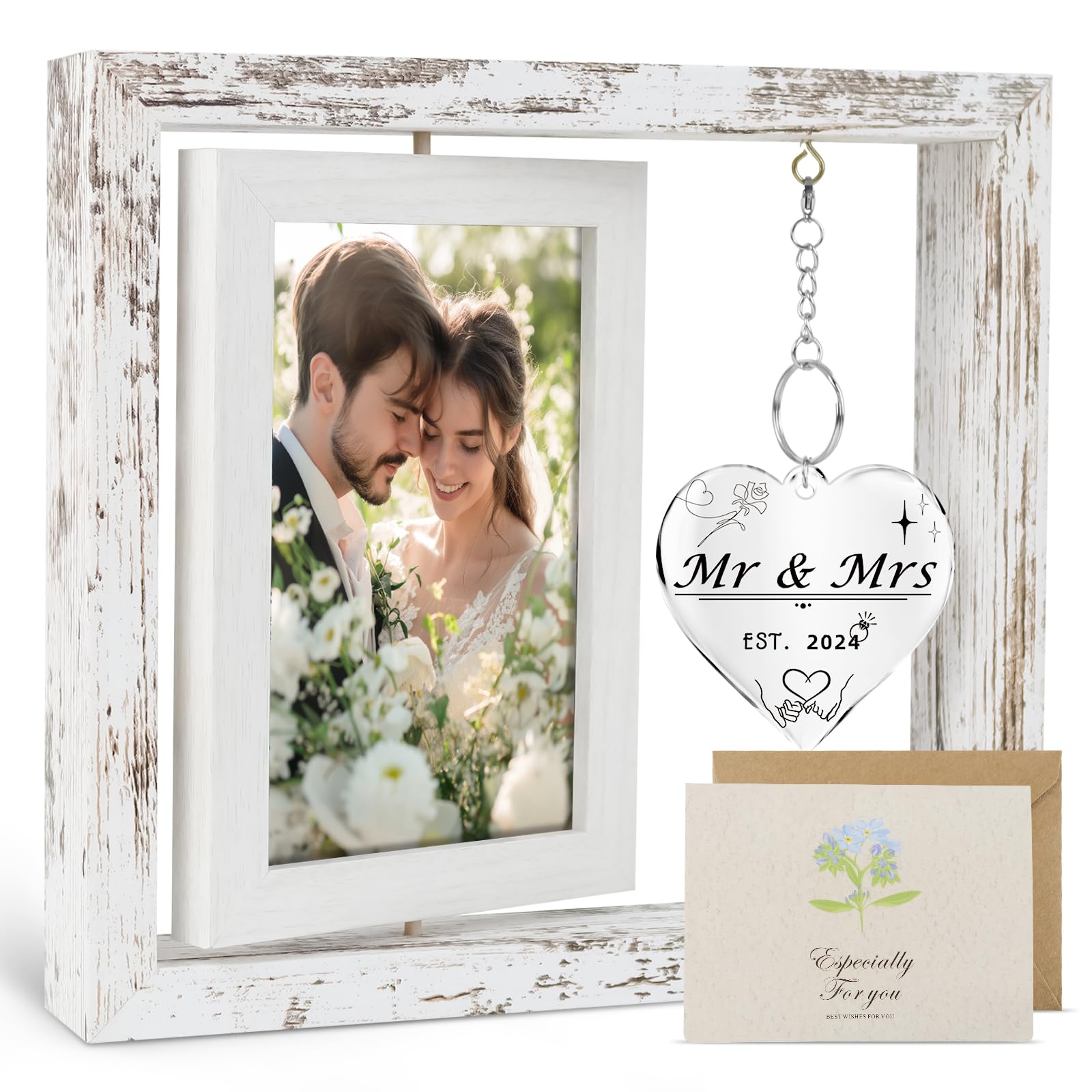 PIKPEOD Wedding Gifts for Couples 2024, Bridal Shower Gifts, Bride gifts, Rotating Wedding Picture Frame 4x6, Engagement Gifts for Couples, Mr and Mrs Gifts, Couple Gifts, Bachelorette Gifts for Bride