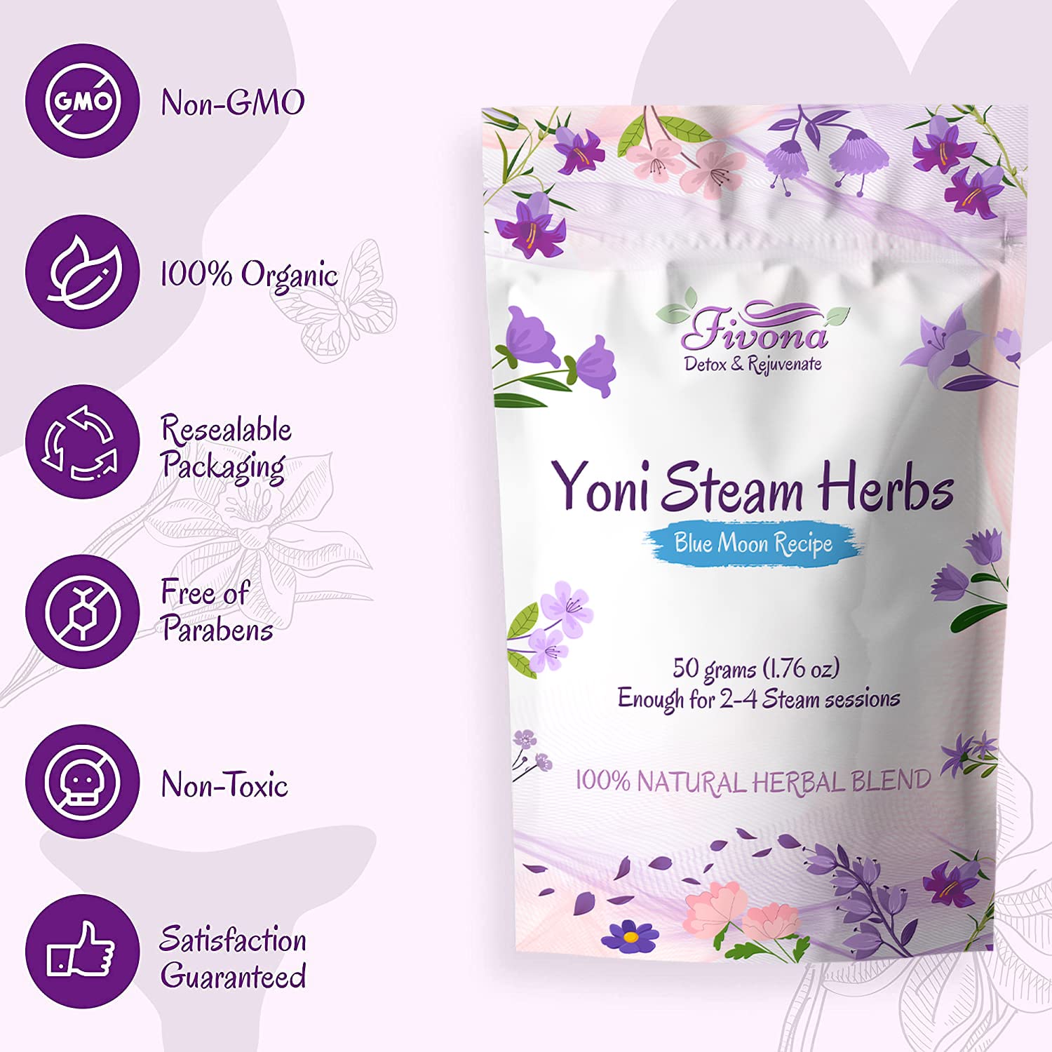 2 in 1 Bundle Yoni Steam Kit - V-Steaming Seat with Blue Moon Recipe Herbal Blend 1.76 oz- Yoni Detox - Odor Control