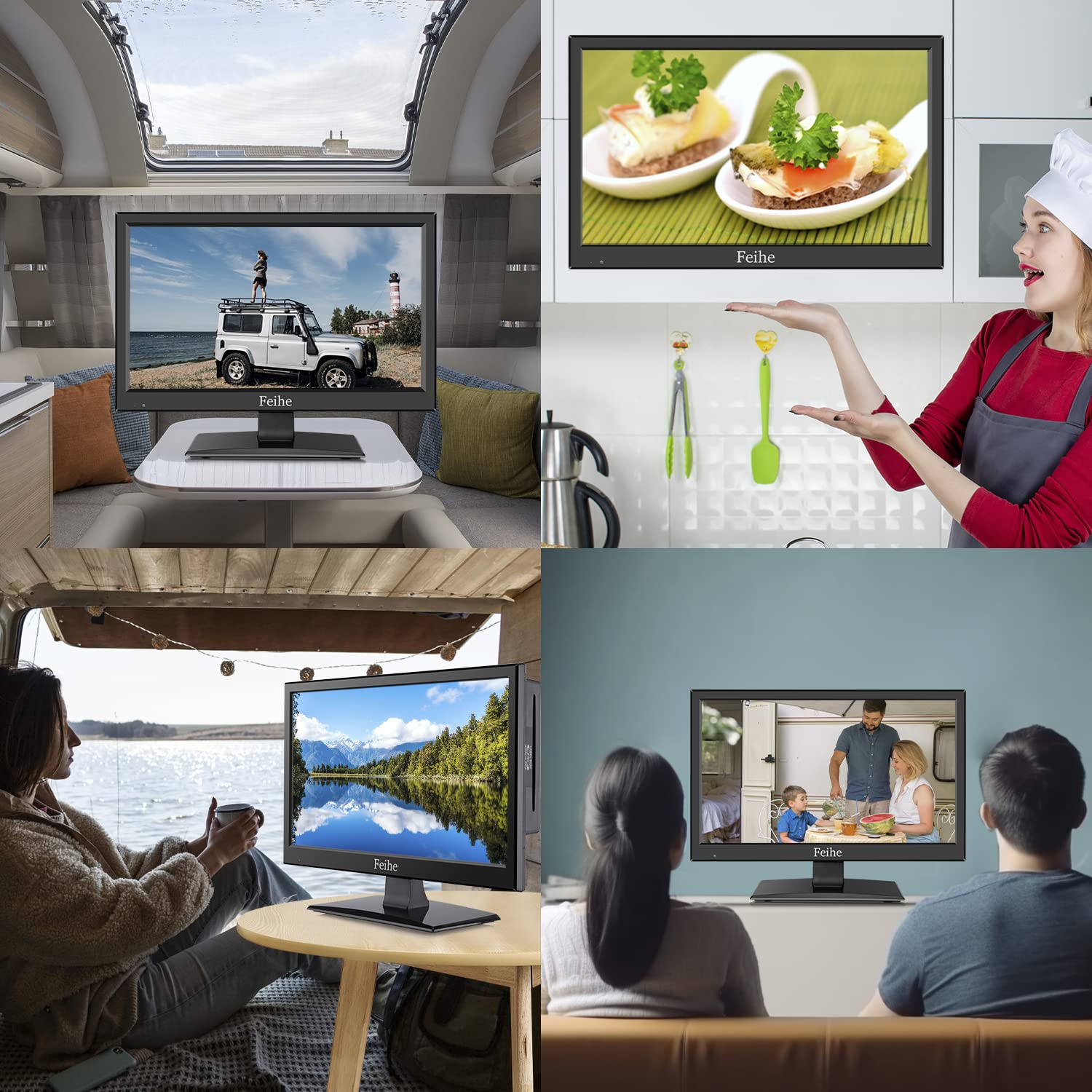Feihe 15.6 Inch Flat Screen TV with DVD Player Built-in, Small TV-DVD Combo w/ATSC Tuner/HDMI/USB/AV/VGA Input, Watch Television Anywhere for Kitchen Bedroom RV Camper Truck Caravan Boat