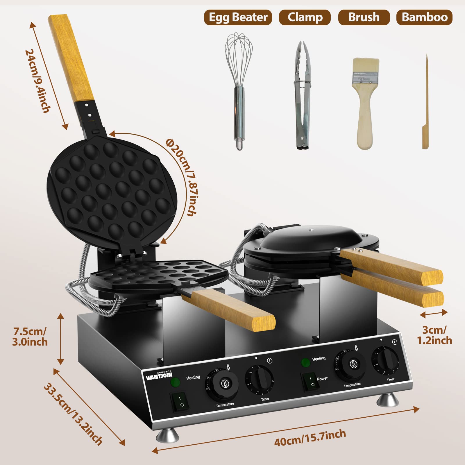 PYY Double Bubble Waffle Maker Commercial Waffle Maker Non-stick Hong Kong Egg Waffle Maker for Home Use Stainless Steel Pancake Maker 180° rotate