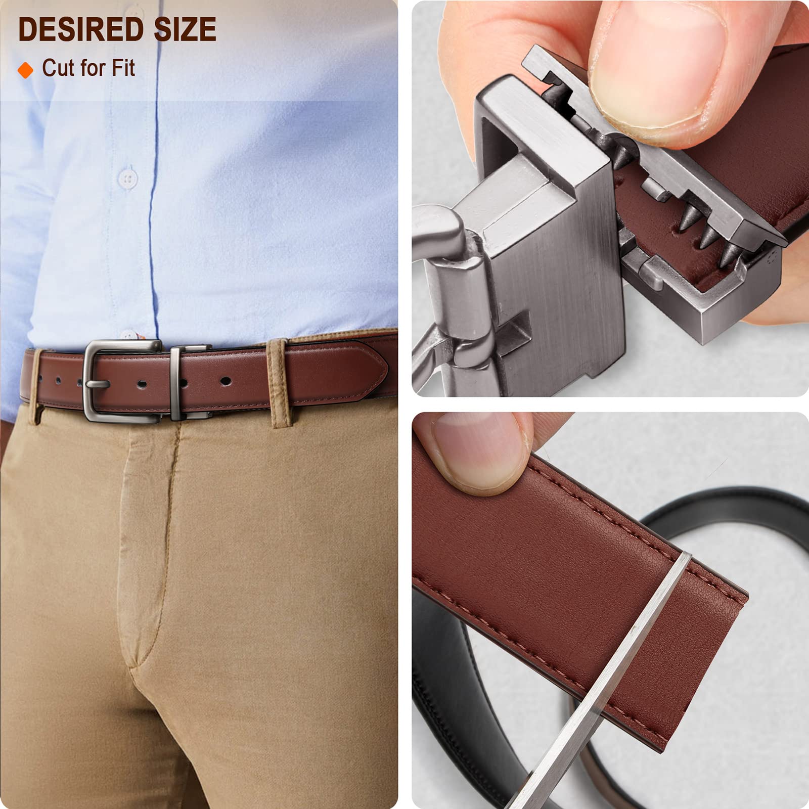 BULLIANT Men's Belt,Reversible Belt 1.25" For Gift Mens Casual Golf Dress pants shirts,One Reverse For 2 Sides(Black/Light Brown,38"-40" Waist Adjustable)