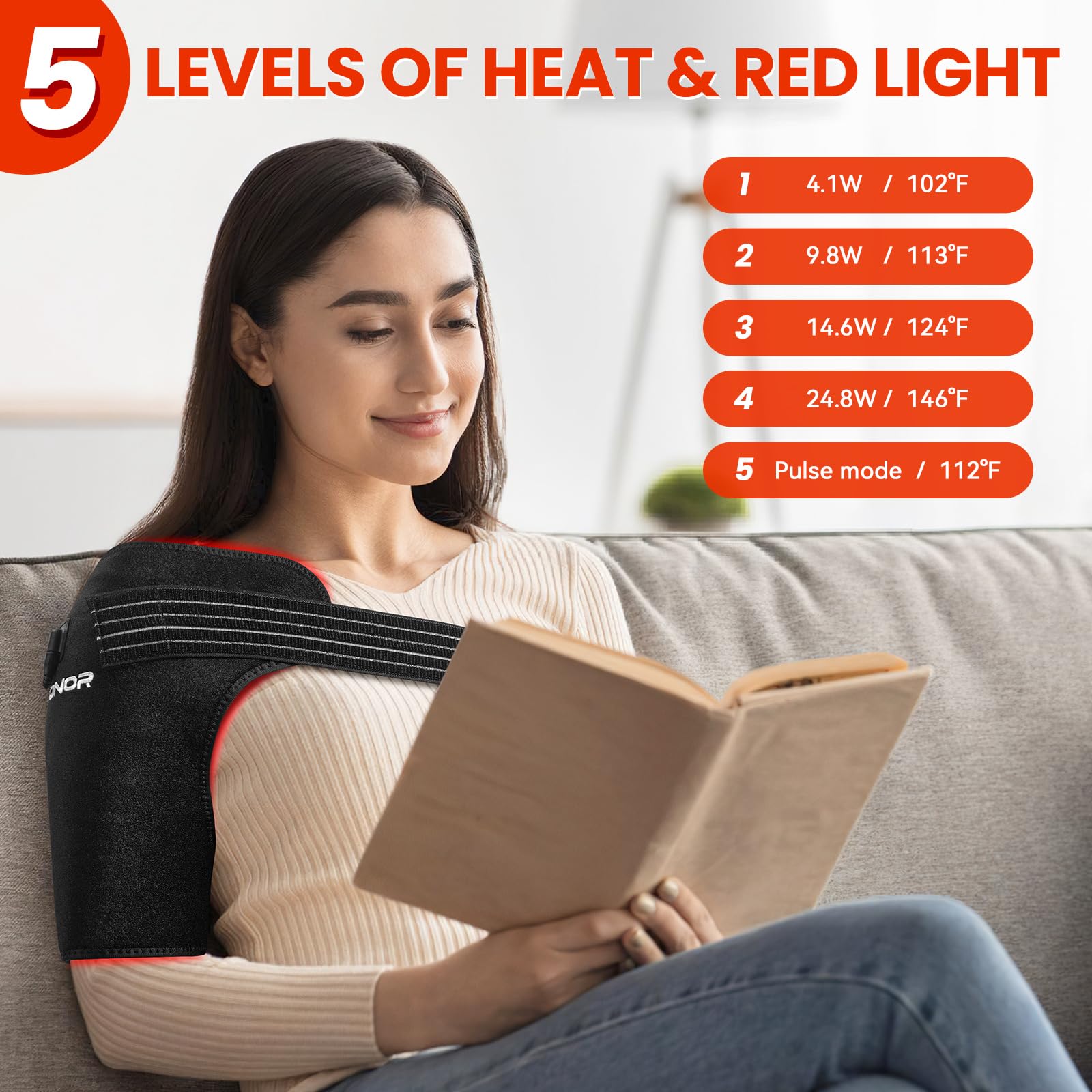 Red Light Therapy for Shoulder Pain Relife，Shoulder Heating Pad,Infrared Light Therapy for Body,Improve Joint Muscle，660nm&850nm Red Light Heated Shoulder Wrap