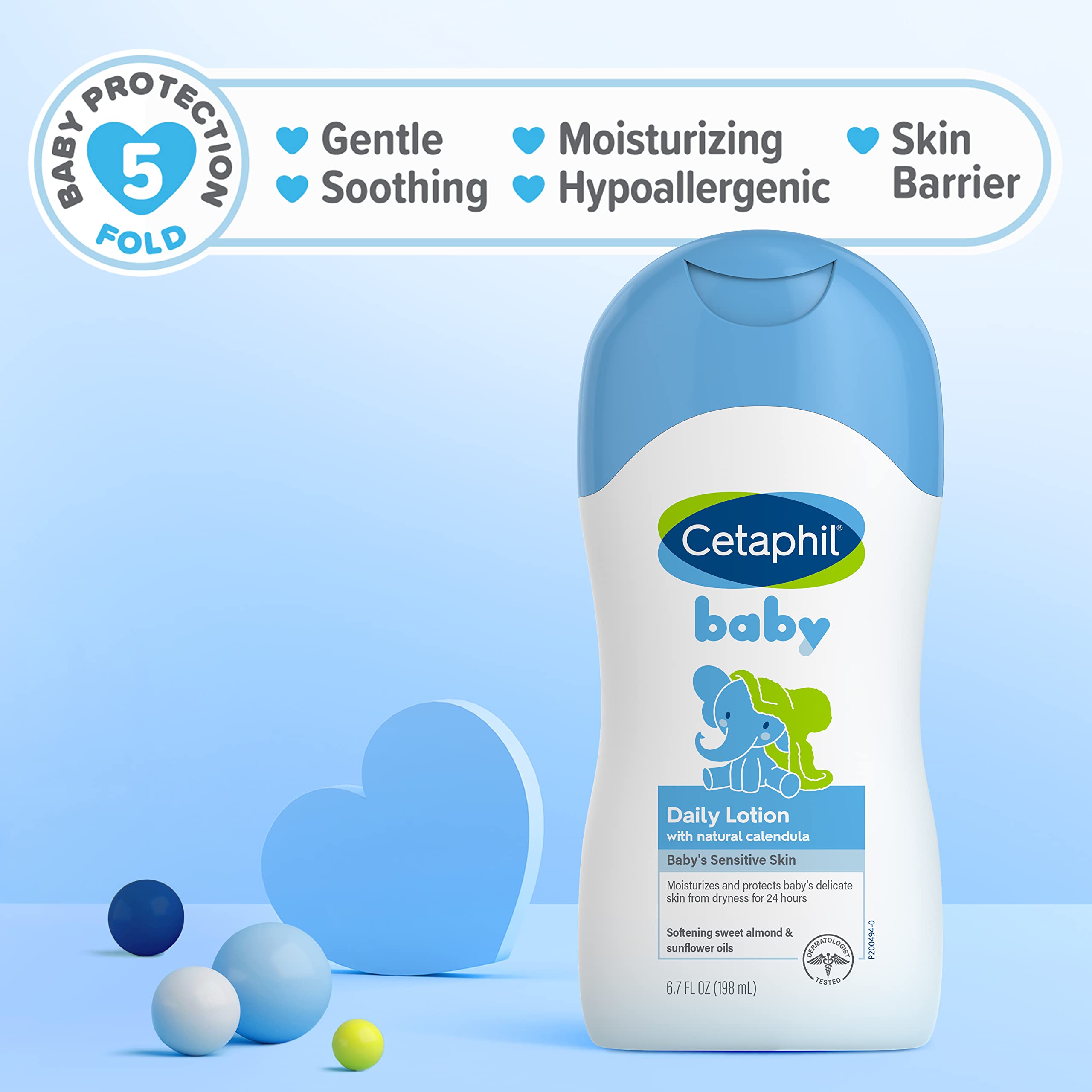 Cetaphil Baby Daily Lotion with Organic Calendula, Hypoallergenic, Sweet Almond & Sunflower Oils,6.7 Fl. Oz (Packaging May Vary)