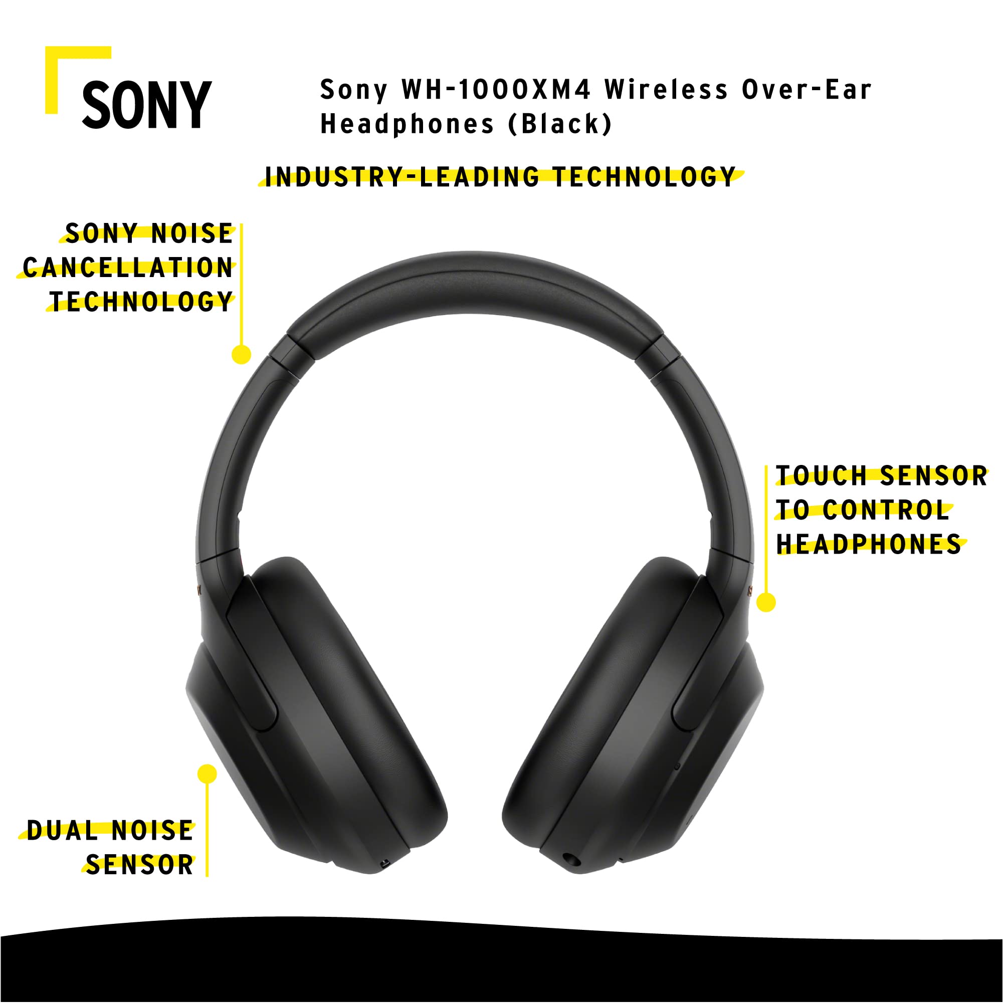 Sony WH-1000XM4 Wireless Bluetooth Noise Canceling Over-Ear Headphones (Black) Bundle with 10000mAh Ultra-Portable LED Display Wireless Quick Charge Battery Bank (2 Items)