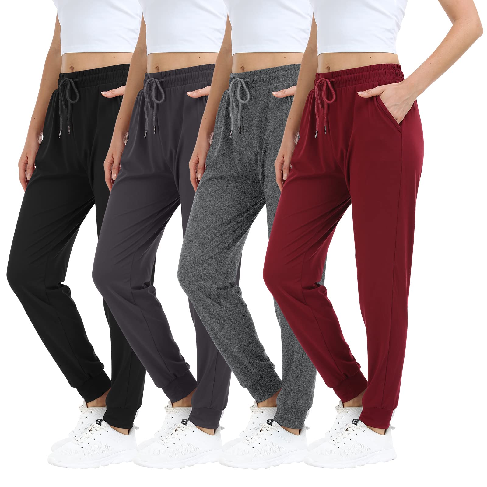 Mgput 4 PCS Women's Joggers Pants with Pockets-Women Lightweight Sweatpants for Running Yoga Athletic Casual Pants(TYP601-S/M-B/MGR/GR/BUR