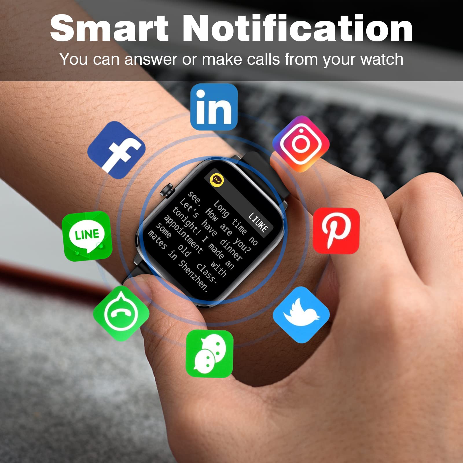 Smart Watch, Smart Fitness Tracker Watches Android iOS Phones Compatible, IP67 Waterproof with Bluetooth Answer/Make Call/Text Message/Sleep/Heart Rate/Blood Oxygen Smartwatch for Men Women Black