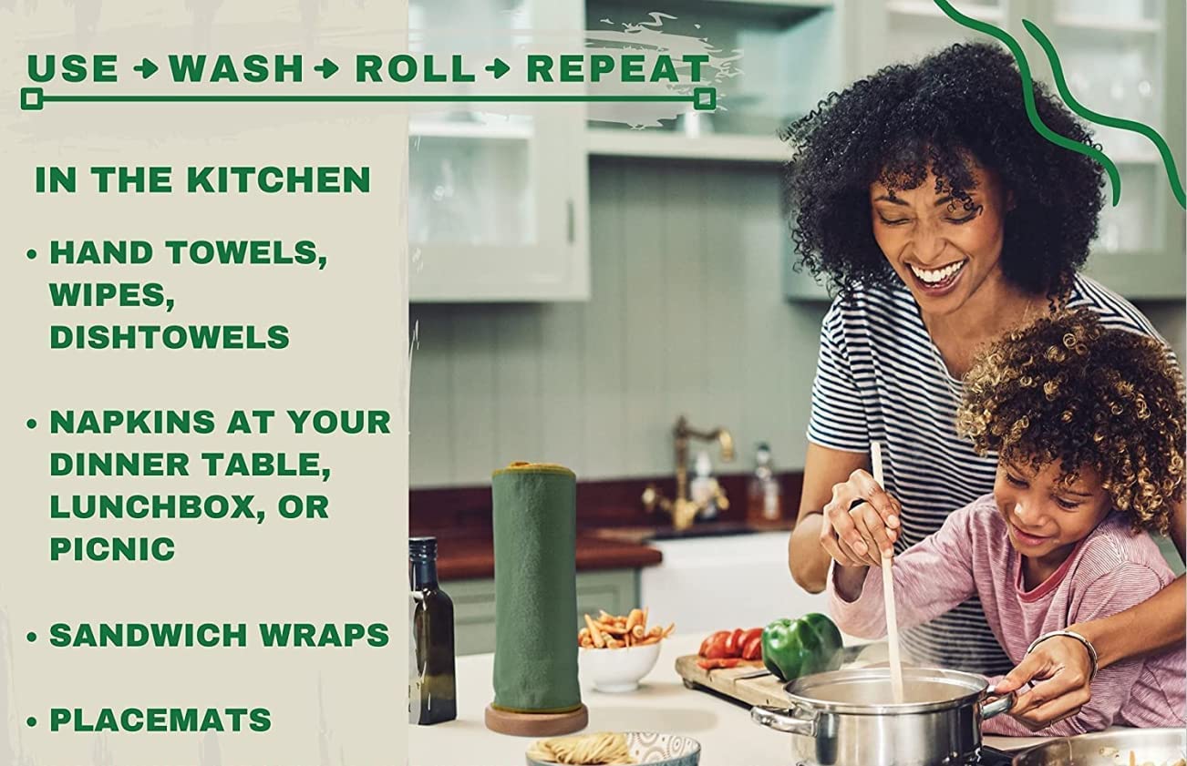 Paperless Towels Roll Washable Cotton Cloth, Reusable Paper Towels - 25 Pack with Durable Cardboard Roll - 10" X 10" Zero Waste Reusable Napkins Eco Friendly