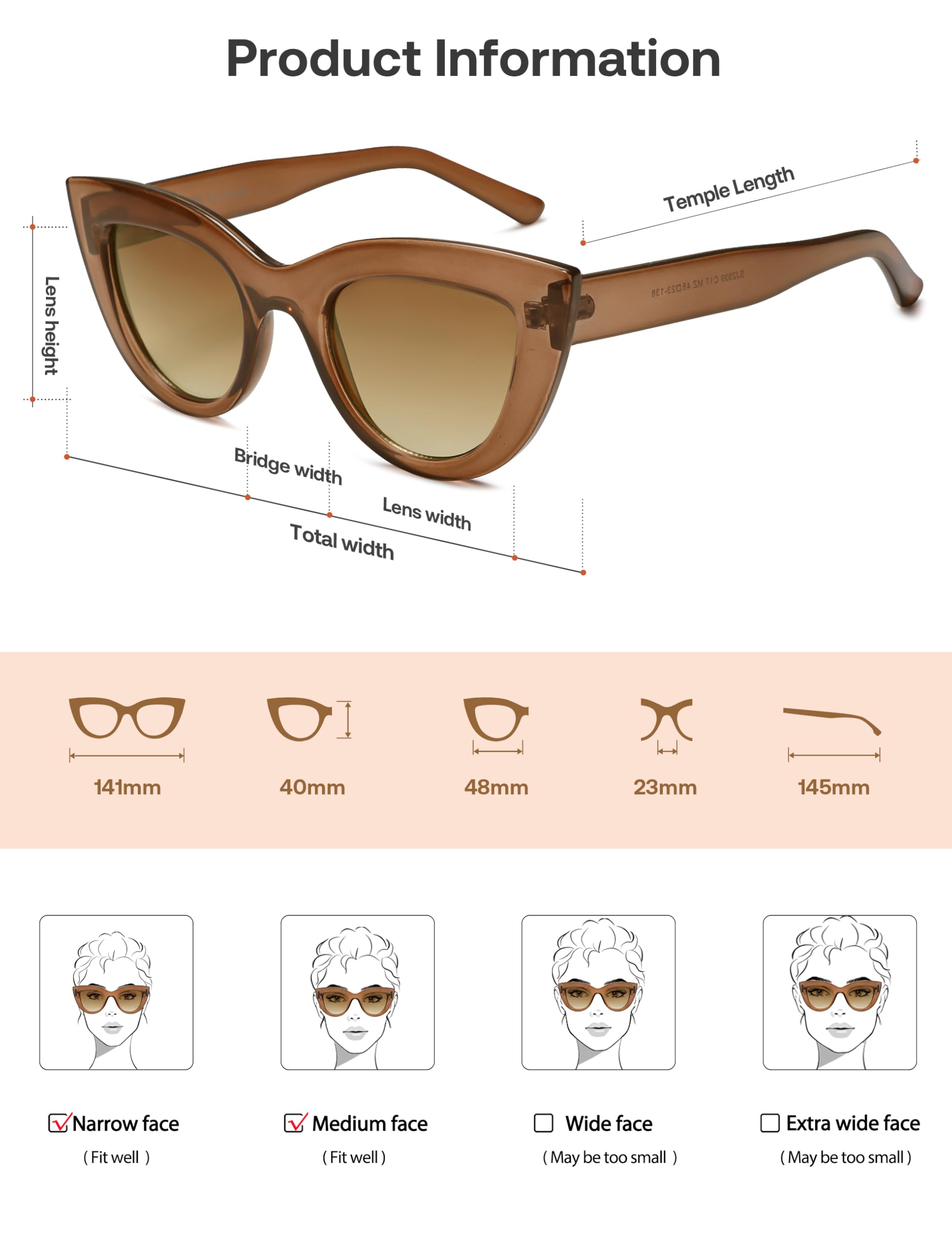 SOJOS Retro Small Vintage Cat Eye Sunglasses for Women Cute Fashion UV400 Sunnies SJ2939, Dark Brown/Brown