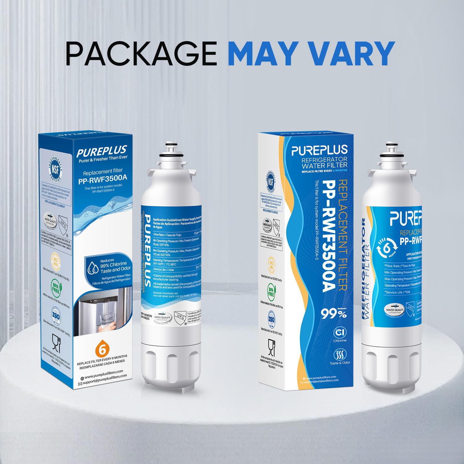 PUREPLUS Replacement for ADQ73613401, LG® LT800P®, LT800PC, ADQ736134, ADQ73613402, LSXS26326S, LSXS26366S, LSXS26366D, LMXC23746S, 46-9490, Refrigerator Water Filter and LT120F® Air Filter, 3 Combo