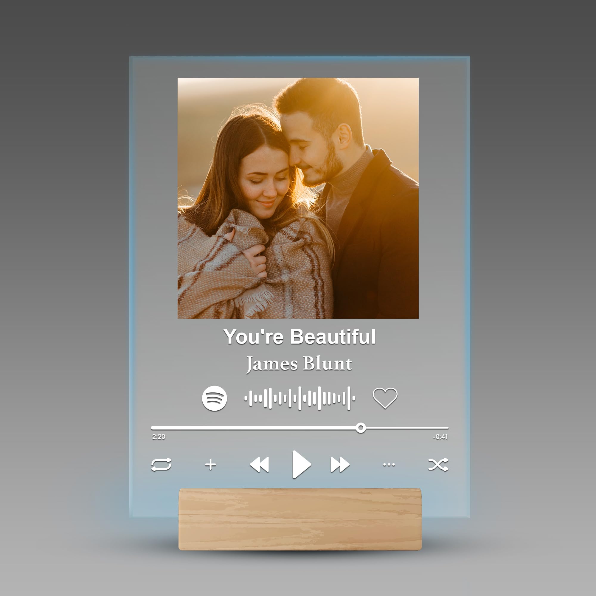 Ships Next Day - Custom Spotify Plaque with Photo and Spotify Code- Personalized Acrylic Music Album Cover - Customizable Picture Frame with Optional LED - Unique Gift for Couples