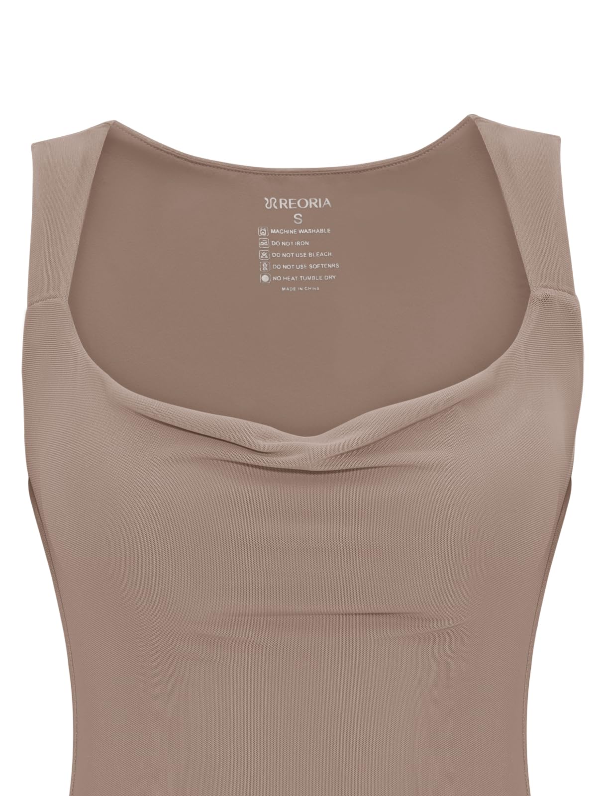 REORIA Women's Summer Cowl Neck Mesh Sleeveless Tank Dress Sexy Double Lined Bodycon Maxi Long Dresses Khaki Large