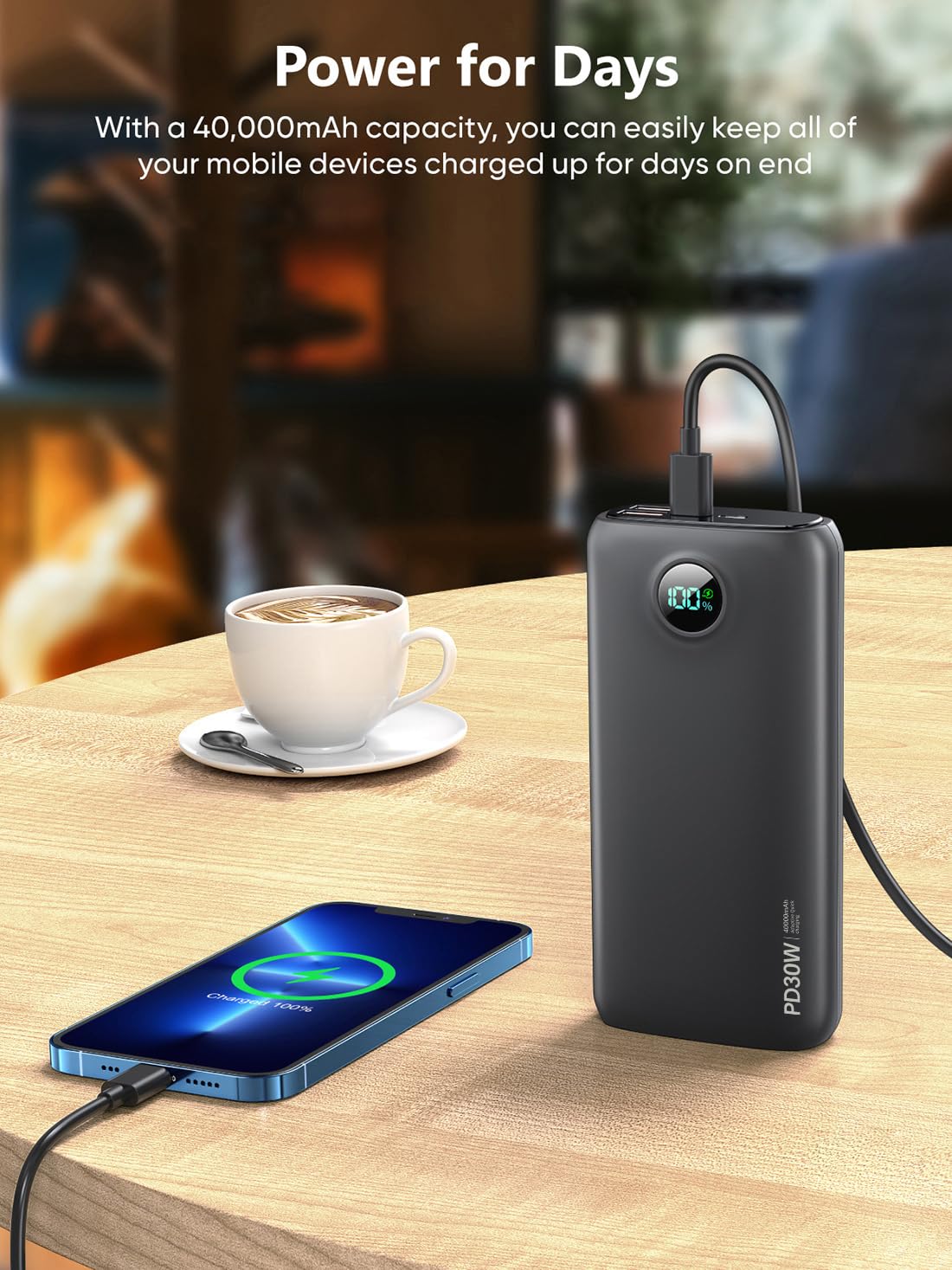 LOVELEDI Power-Bank-Portable-Charger - 40000mAh Power Bank QC 4.0 and PD 30W Quick Charging Built-in LED Display 2 USB 1Type-C Output Compatible with Most Electronic Devices on The Market(Dull Black)