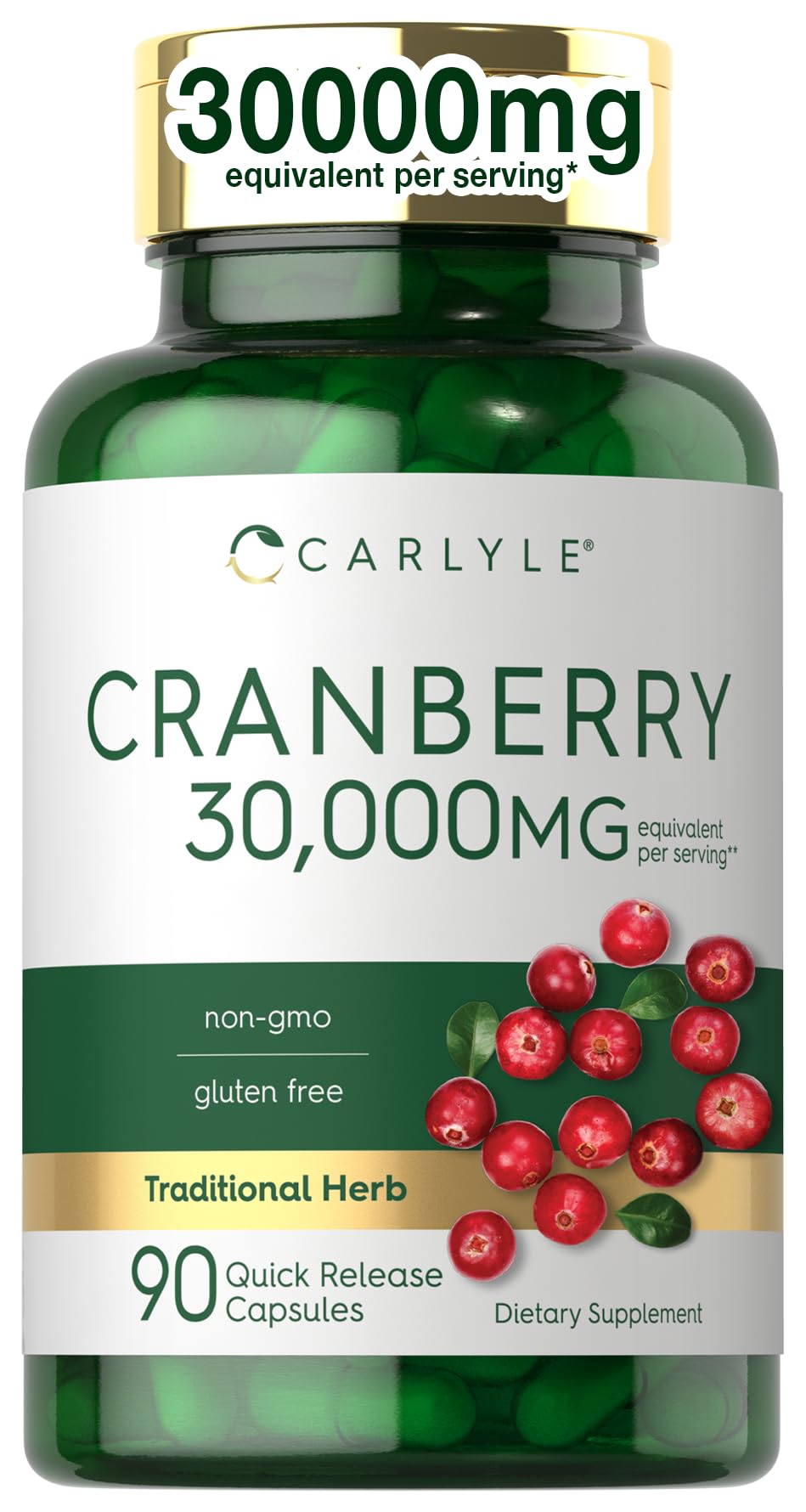 Carlyle Cranberry Supplement | 30,000mg | 90 Capsules | Non-GMO and Gluten Free Formula | Cranberry Pills from Concentrate Extract