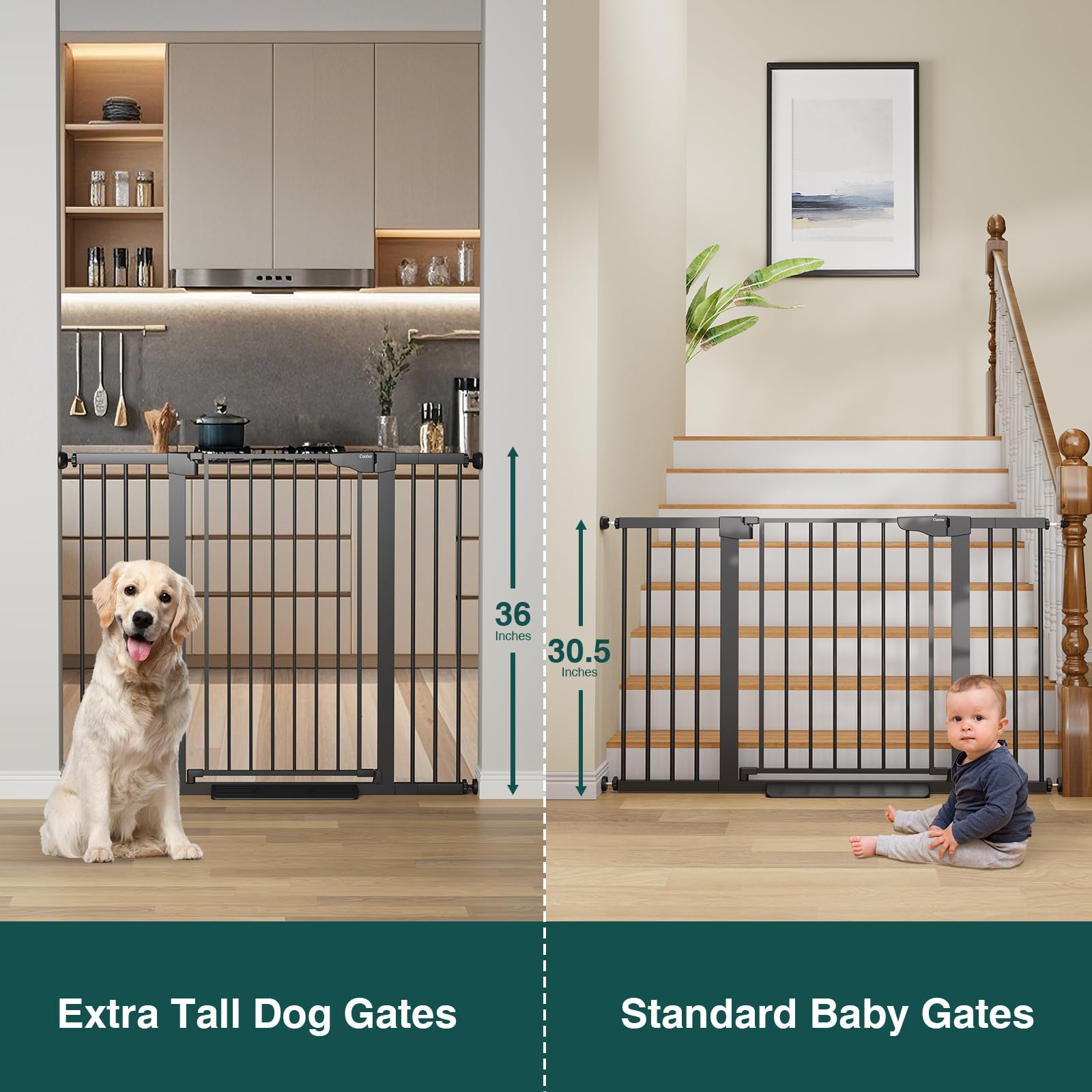 Cumbor 36" Extra Tall 29.7-51.5" Wide Baby Gate, Safety Dog Gate for Stairs, Easy Walk Thru Auto Close Pet Gates for The House, Doorways, Child Gate Includes 4 Wall Cups, Black