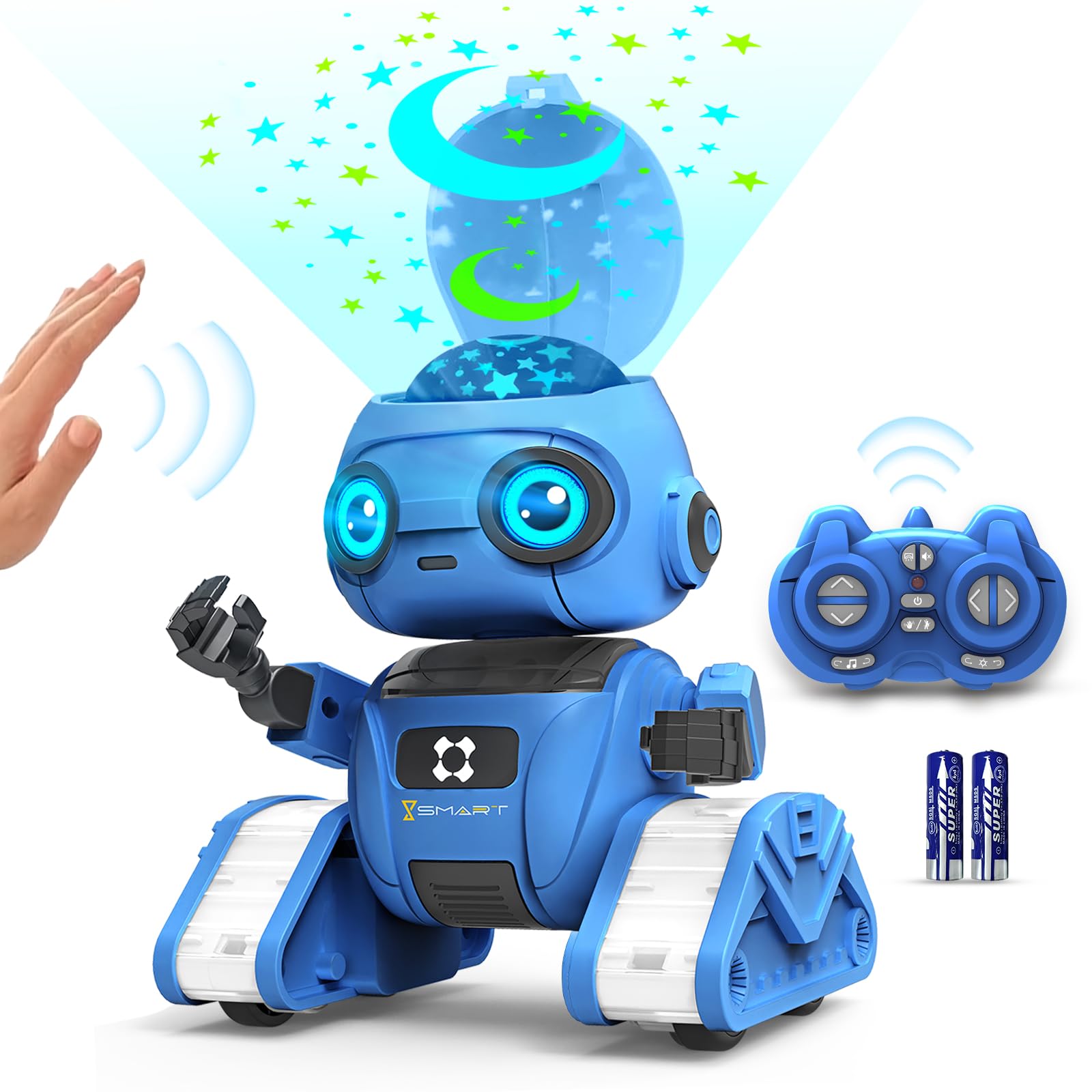 Robot Toys for Boys and Girls, Rechargeable Remote Control Robot with Auto-Demonstration, Light Projection, Dance Moves, Music, and Gesture Sensing –Toy Robot Gifts for 3,4,5,6 Year old Boys (Blue)