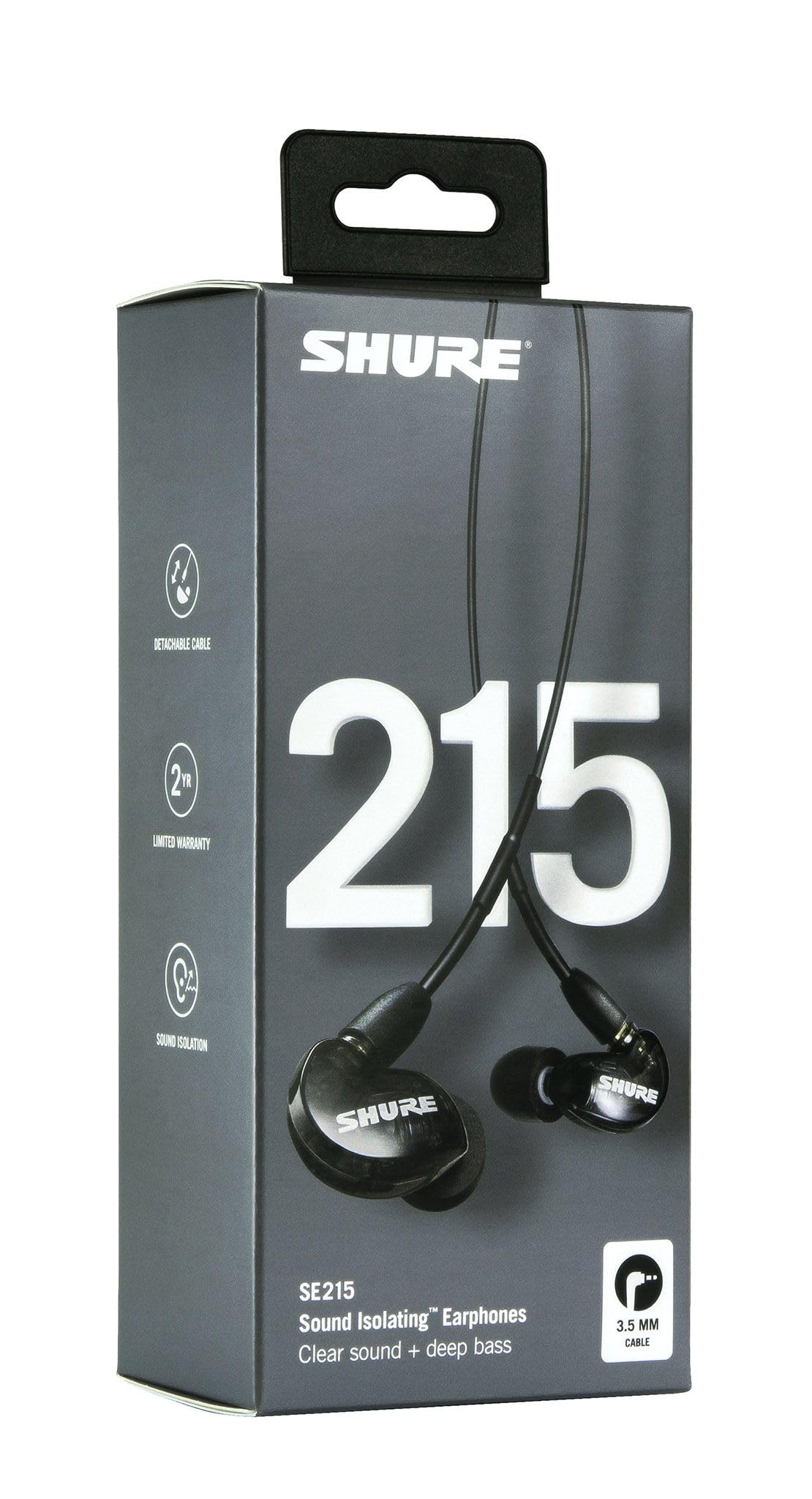 Shure SE215 PRO Wired Earbuds - Professional Sound Isolating Earphones, Clear Sound & Deep Bass, Single Dynamic MicroDriver, Secure Fit in Ear Monitor, Plus Carrying Case & Fit Kit - Black (SE215-K)