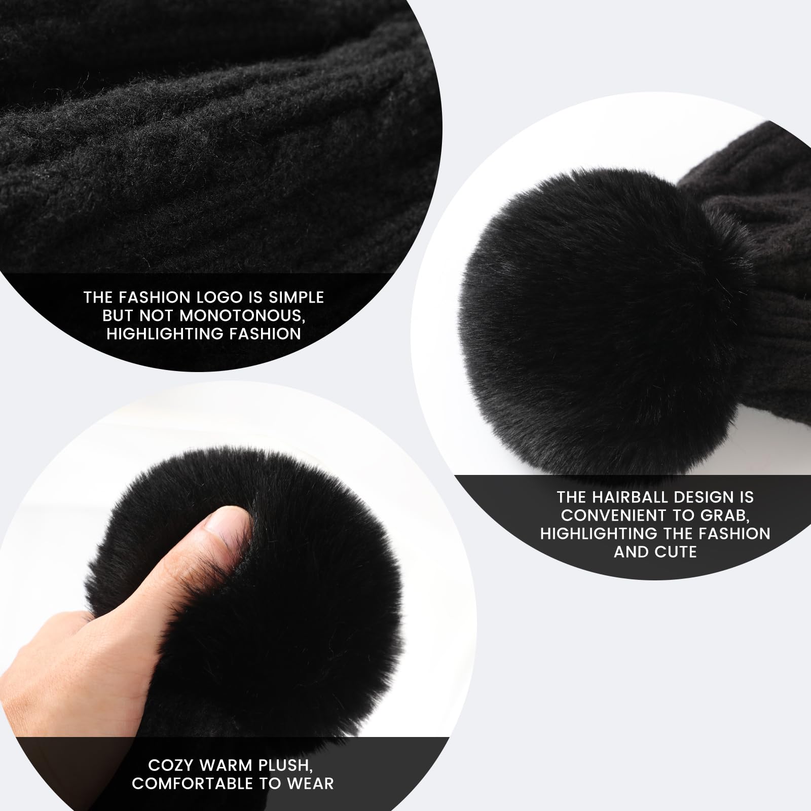Loiyadn Women's Winter Beanies - Knit Beanie Hats with Faux Fur, Soft and Warm - Black