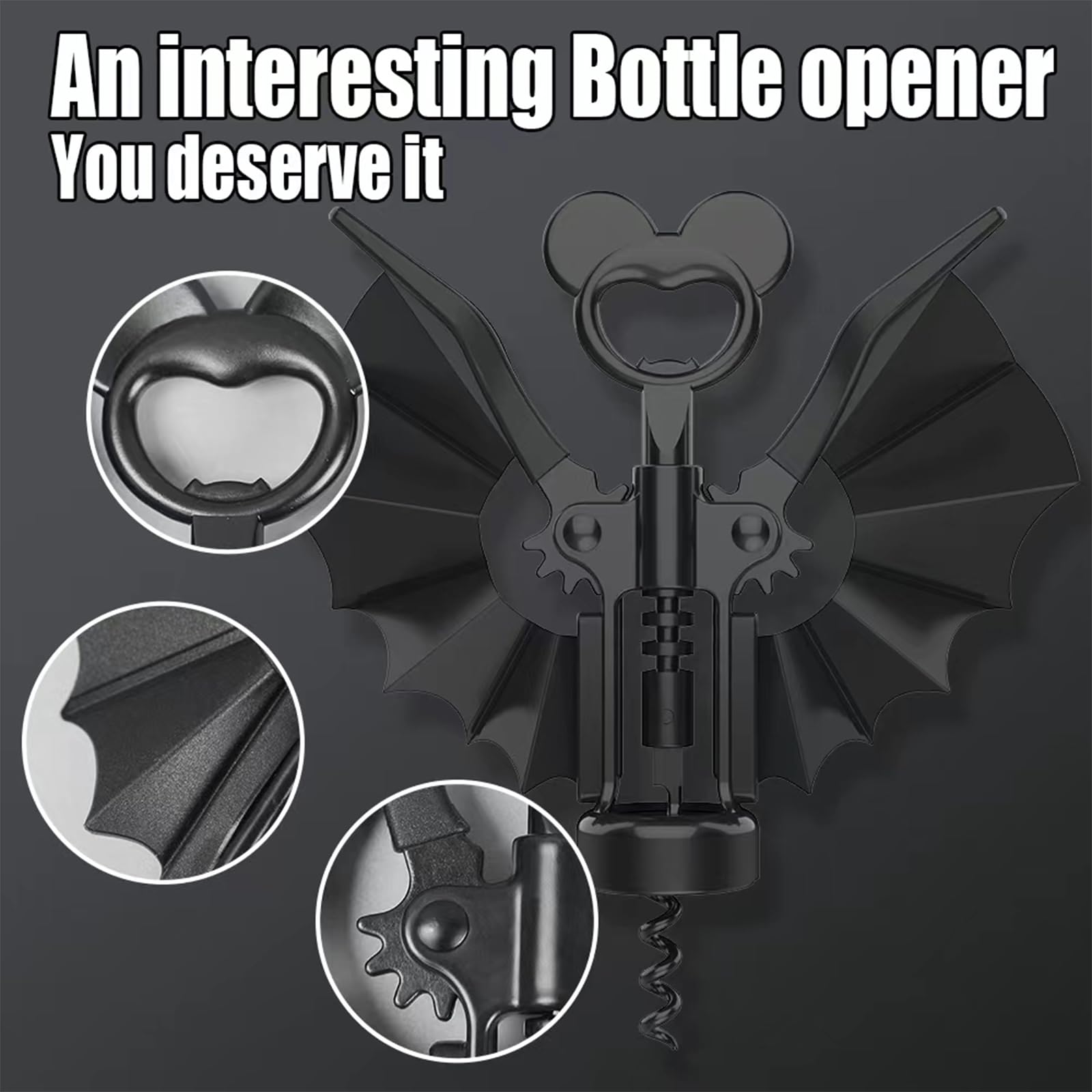 Bat Wine Bottle Opener Winged Bat Shape Red Wine Beer 2-in-1 Bottle Opener for Home Party, Gift for BarClub Lovers