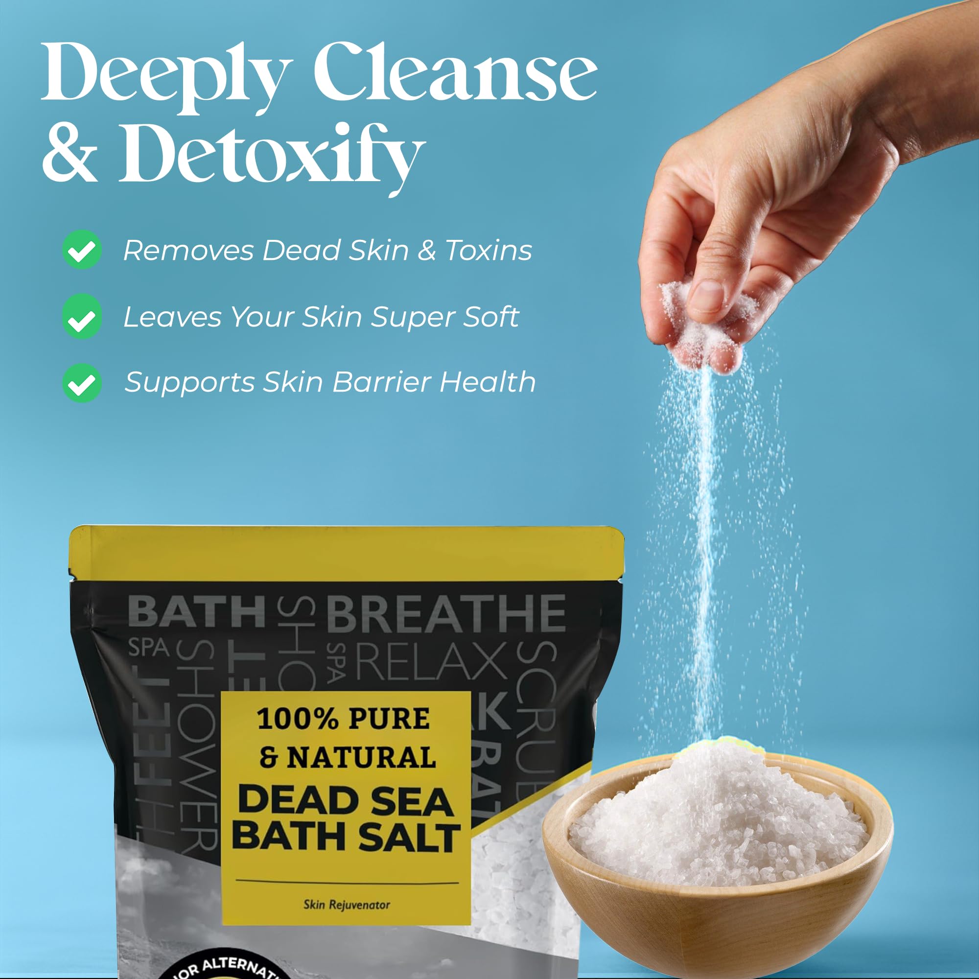 Aromasong Dead Sea Salt - Spa Bath Salt - 19 Lbs Fine Grain Bulk - 100% Pure - Better Absorbing Than Epsom Salt - Soak for Women & Men for Skin Issues and to Relax Tired Muscles - Resealable Pack.