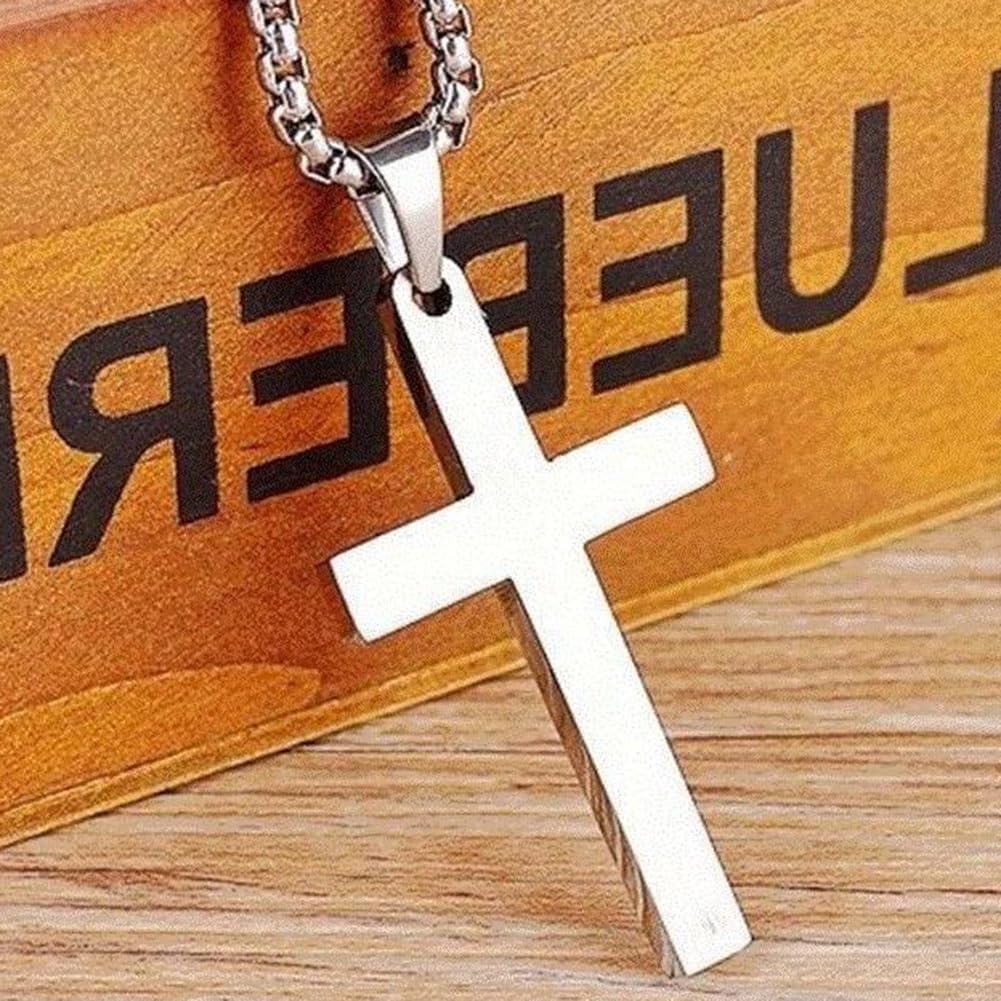 clinmday Fashion Simple Cross Pendant Alloy Necklace Chain Jewelry - Gift Birthday Gift for husband Father Him Black