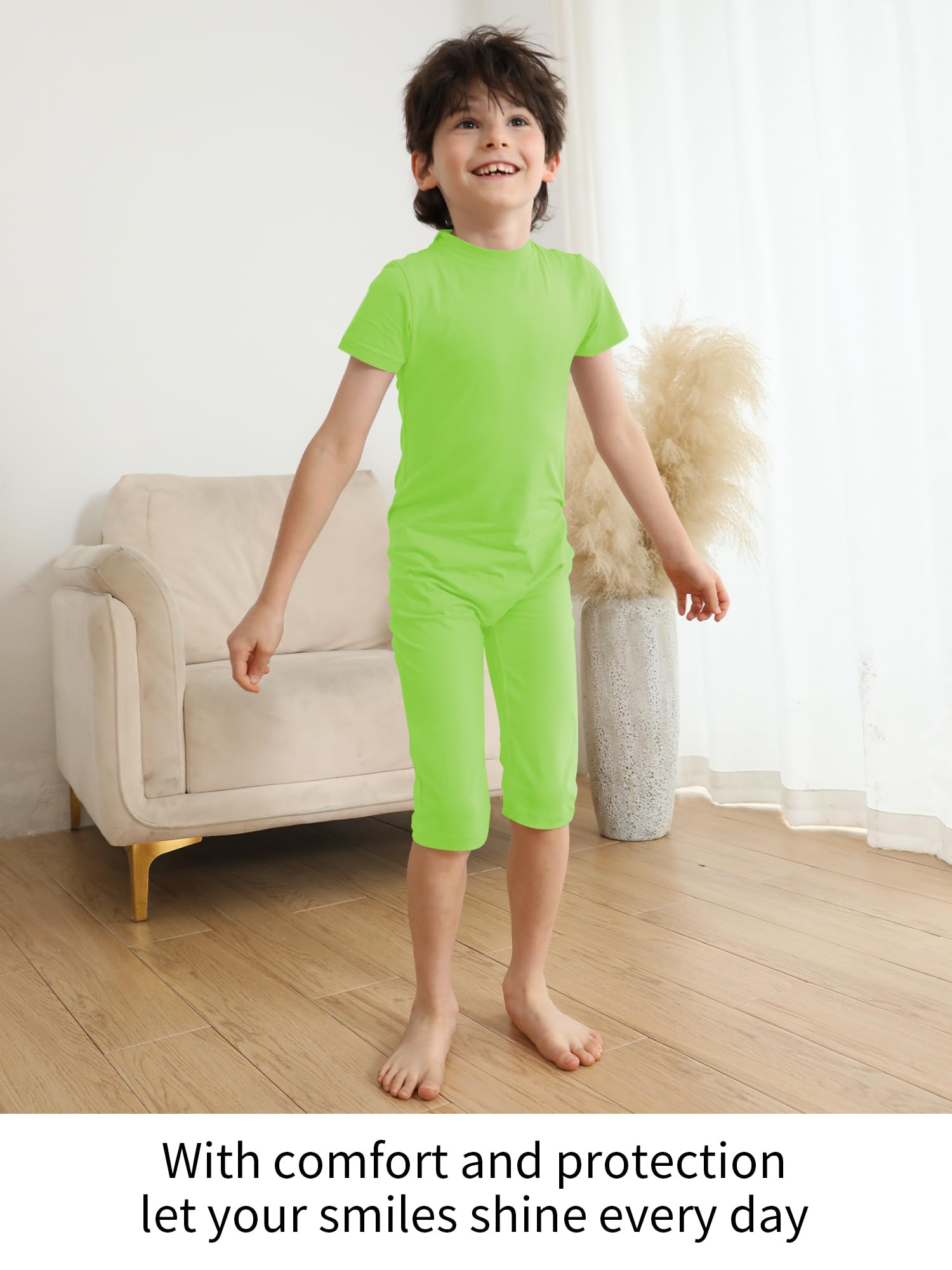 EEOST Adaptive Clothing for Kids Special Needs Autism Sensory Jumpsuit Anti-Strip Romper with Back Zipper Sizes 3-16 Years (Lime Green, 7-8 Years Old)