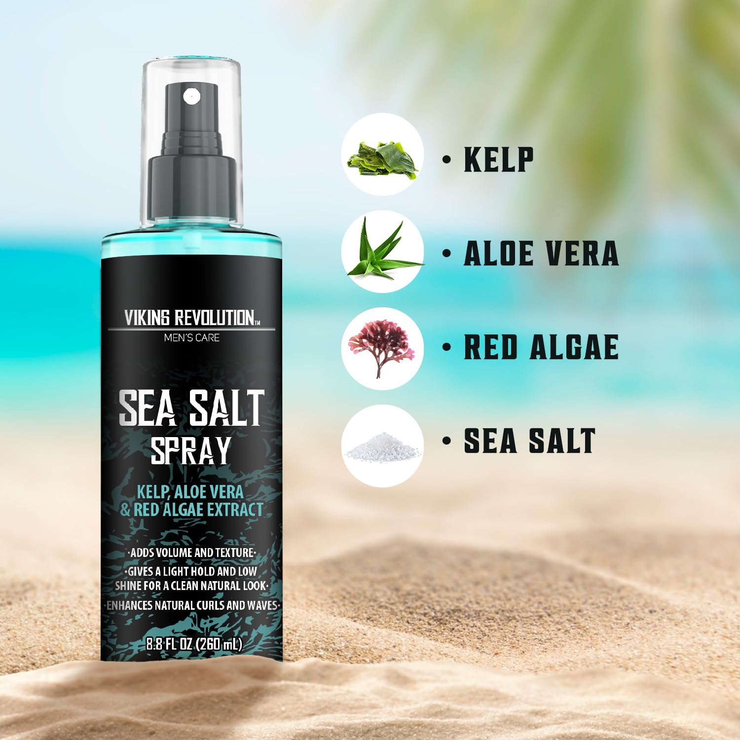 Viking Revolution Sea Salt Spray for Hair Men - Hair Texturizing Spray with Kelp, Aloe Vera and Red Algae Extract - Surf Spray to Add Volume and Texture Sea Salt Spray for Men Beach Hair Spray - 8.8oz