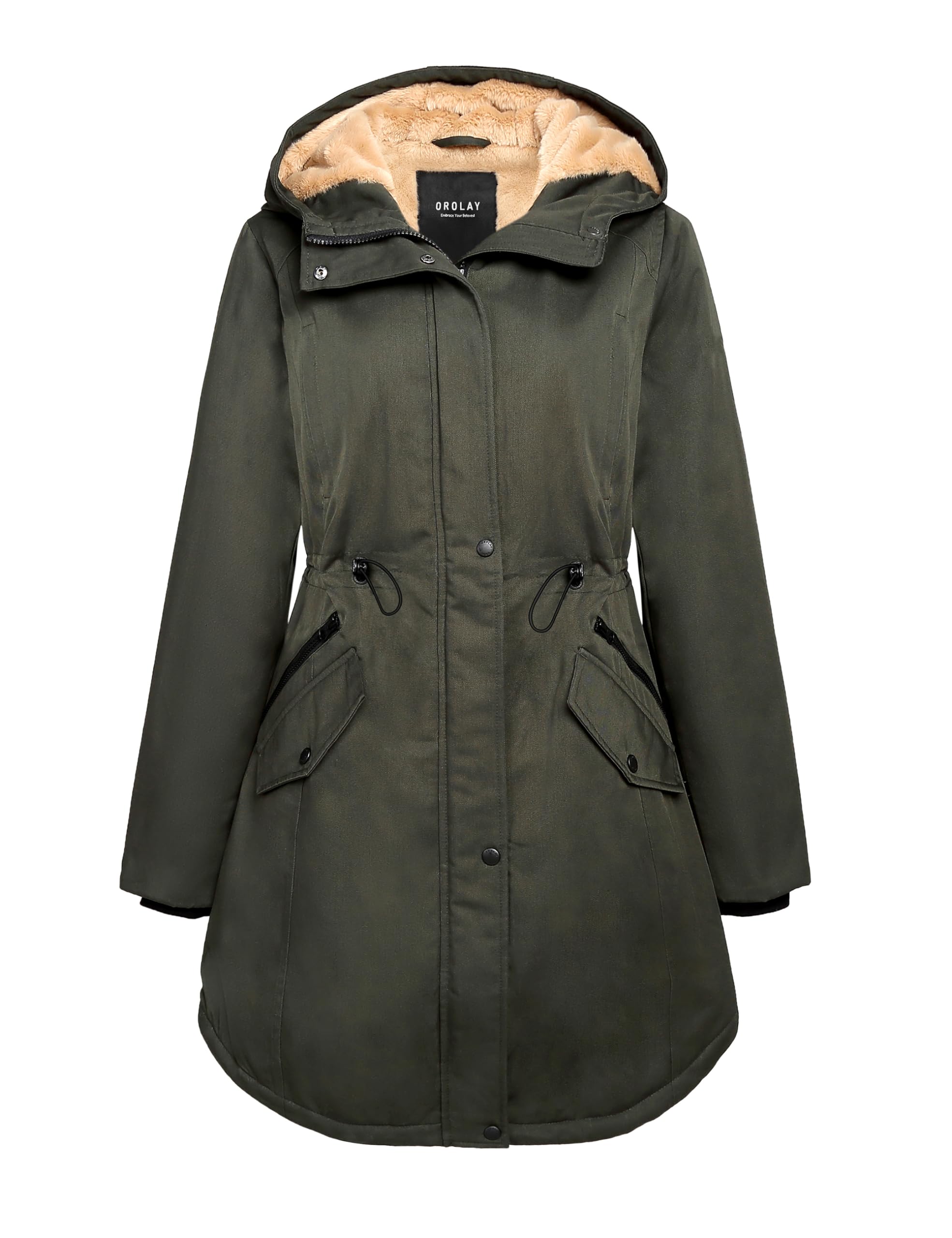 Orolay Women's Thicken Fleece Lined Parka Winter Coat Hooded Jacket with Pockets Deep Forest M