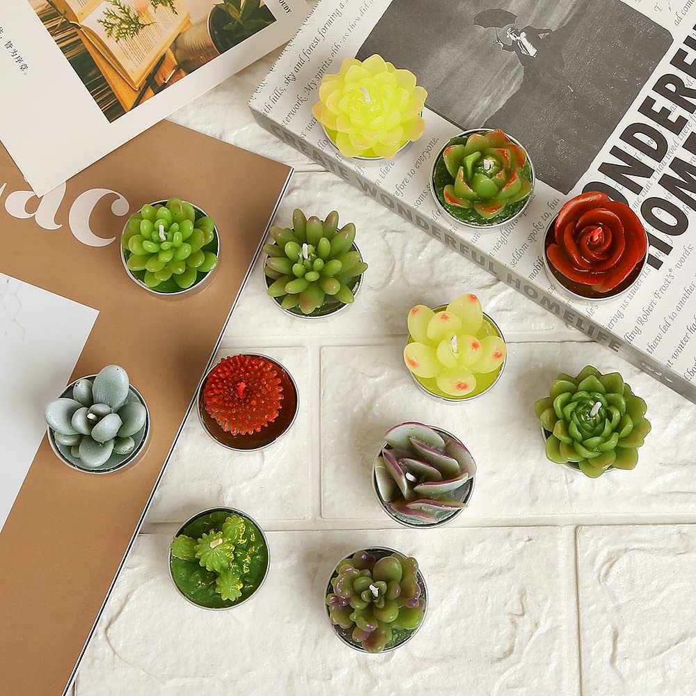 SSleng 12pcs Cactus Tealight Candles, Handmade Delicate Succulent Cactus Candles Perfect for Birthday Party ,Wedding, Spa, Home Decor