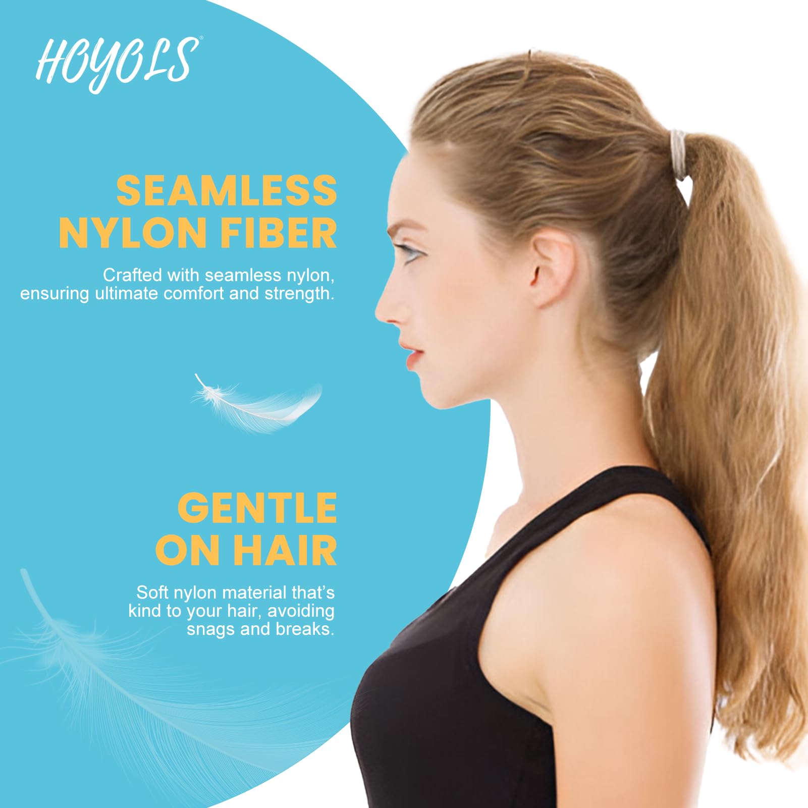 HOYOLS Soft Large Seamless Hair Ties, Gentle Stretch Nylon Hair Bands Ponytail Holder for Thick Heavy Curly Hair, No Slip No Damage Seamless Scrunchies Headbands 100 Pcs (Light Blonde)