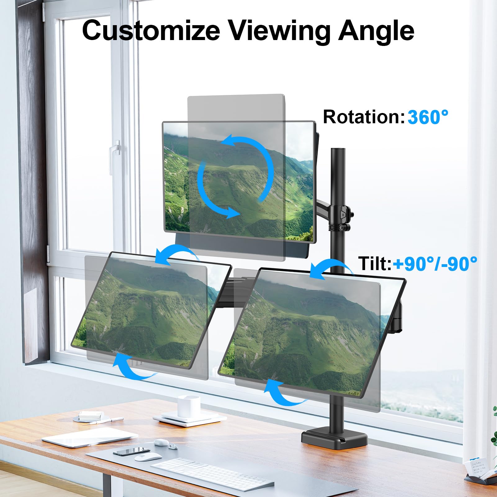MOUNTUP Triple Monitor Mount Holds 4.4-17.6lbs, Up to 32 Inch Monitor Stand for 3 Monitors, Triple Monitor Stand with Gas Spring Arm with Clamp/Grommet Base VESA 75x75/100x100 MU6013A