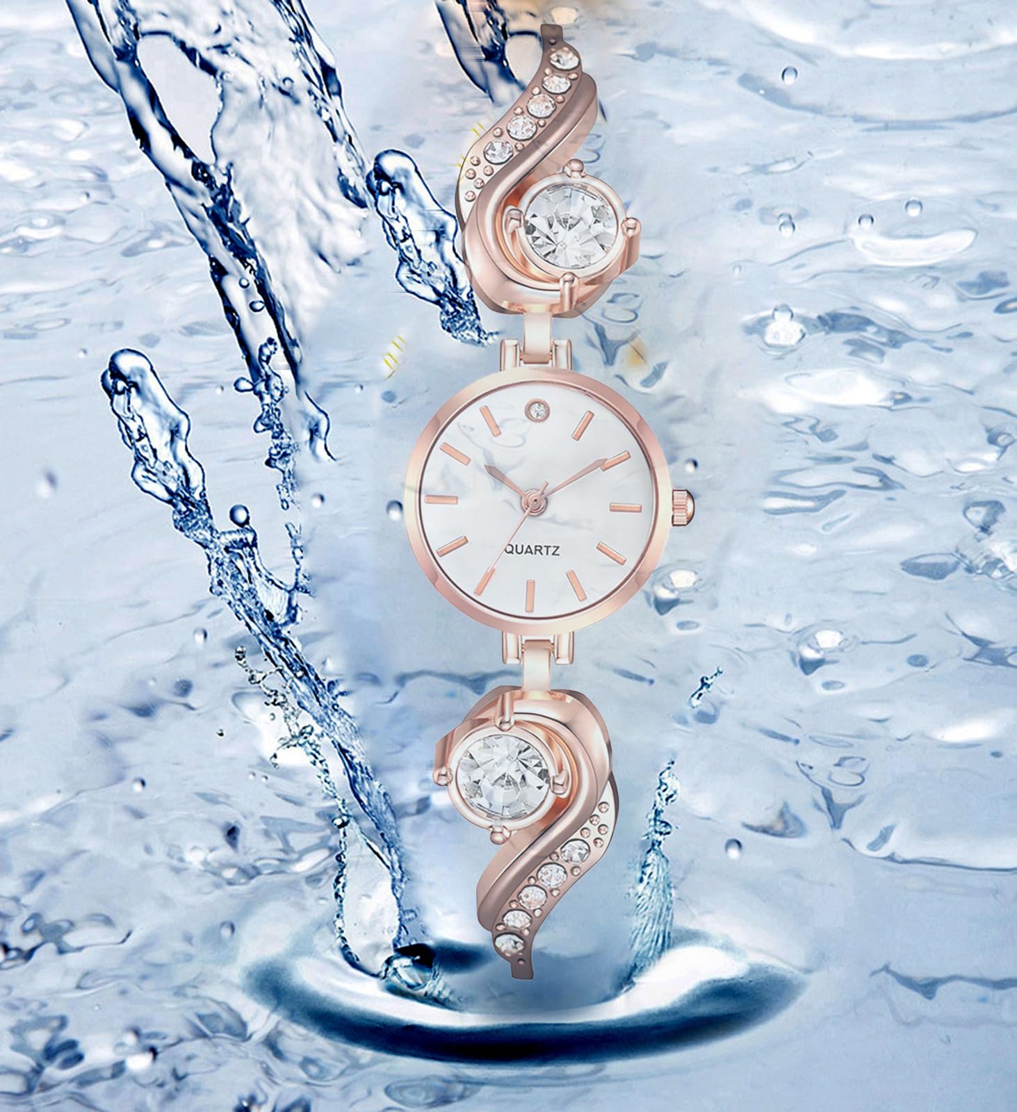 BESTKANG Ladies Watch Leisure Water Diamond Elegant Small and Exquisite Quartz Women's Wrist Watch (Gold White)