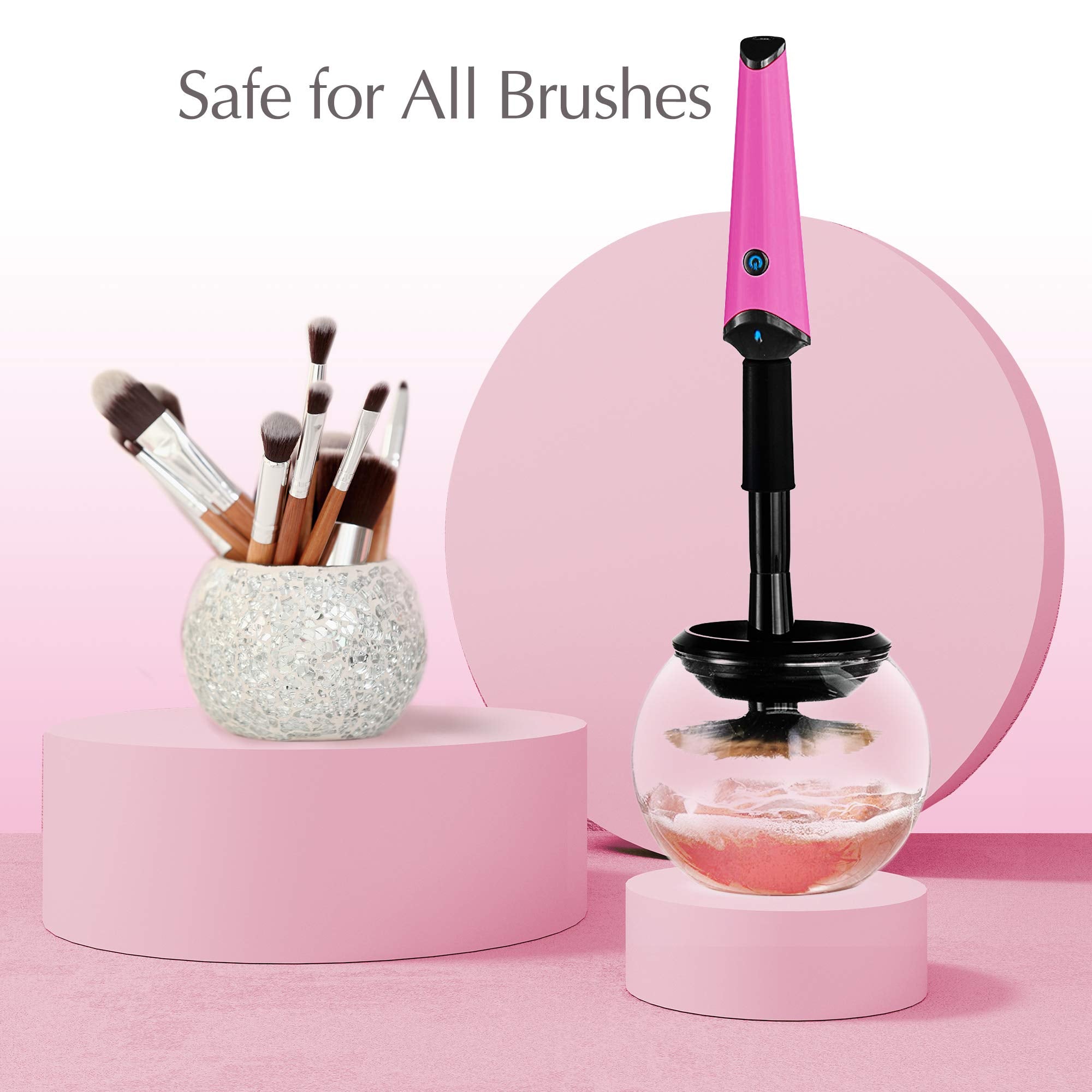 Luxe Electric Makeup Brush Cleaner, Pink, USB Charging Station, 3 Adjustable Speeds, Cleaner to Instantly Wash and Dry Your Makeup Brushes