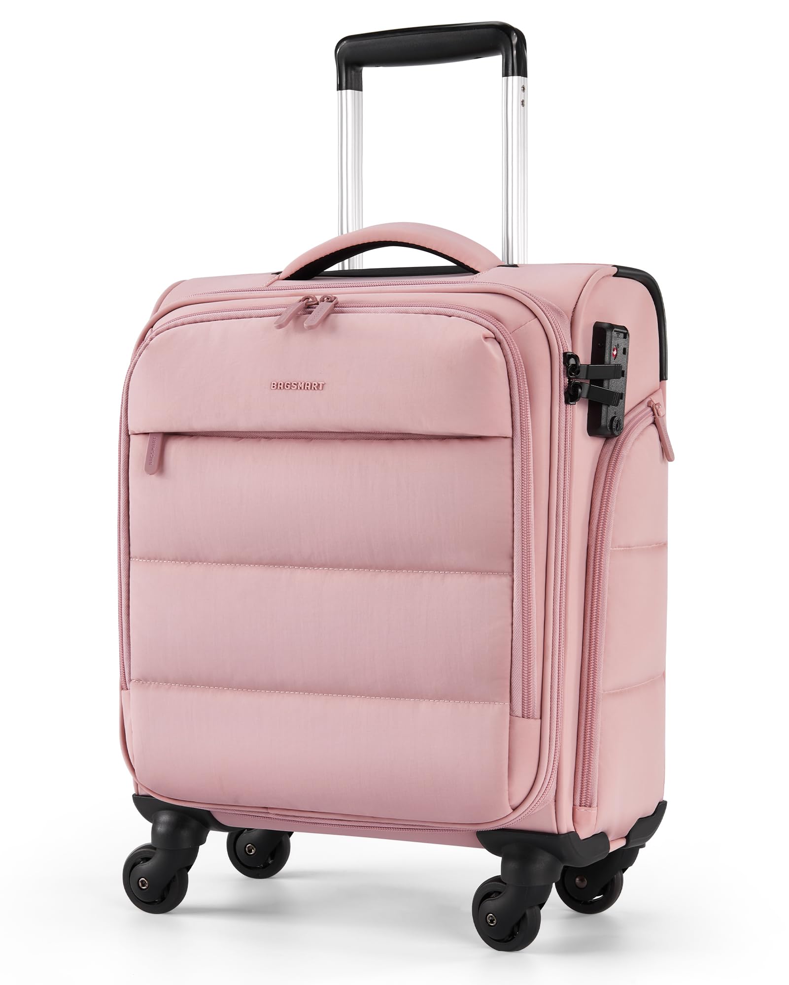 BAGSMART Underseat Carry on Luggage with Wheels, 16-inch Underseat Travel Luggage with PVC Wet/Dry Pockets, Lightweight Soft Personal Item Suitcase for Short Trip, Sakura Pink