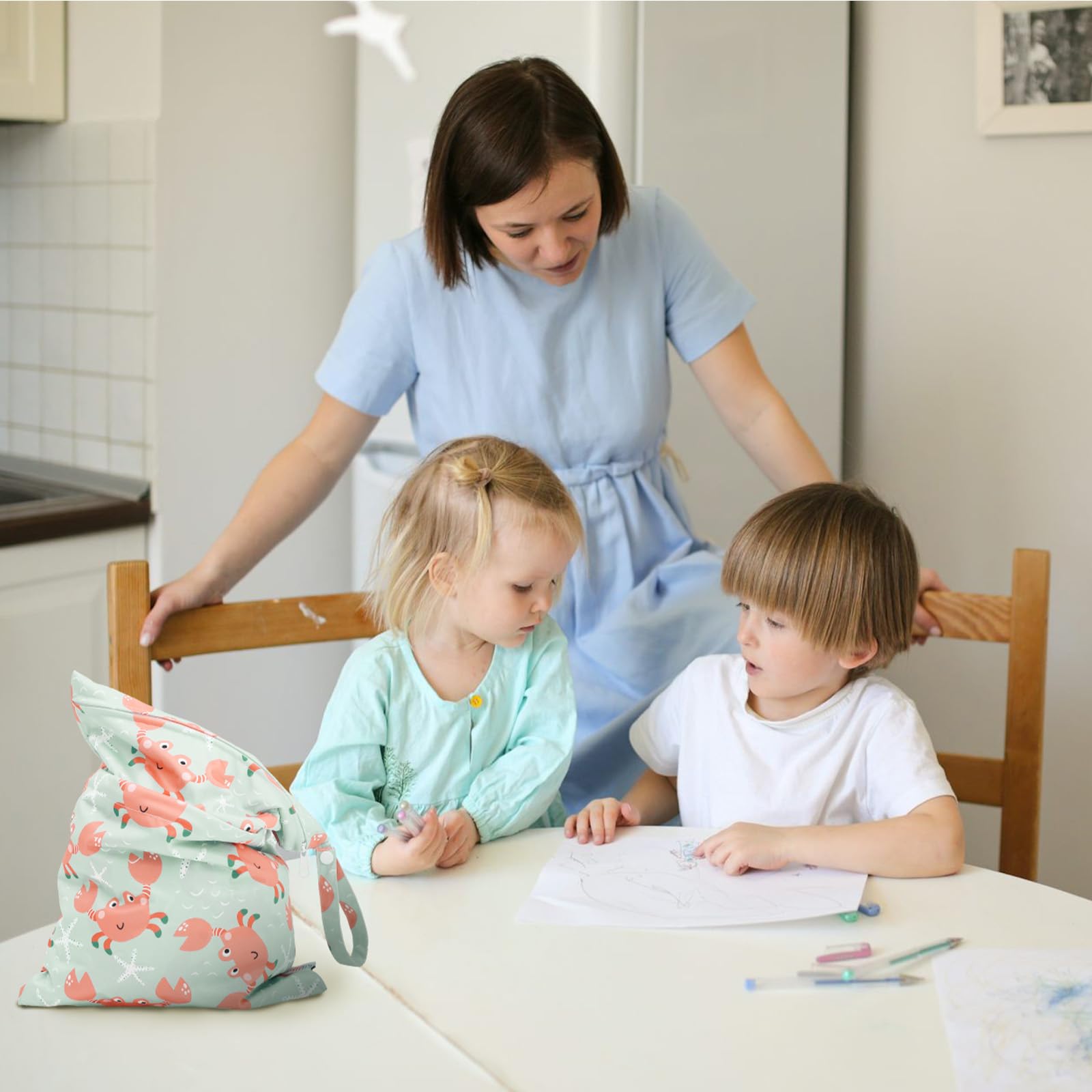 ALVA ALVABABY 3pcs Cloth Diaper Wet Dry Bags Waterproof Reusable with Two Zippered Pockets Travel Beach Pool Daycare Soiled Baby Items Yoga Gym Bag for Swimsuits or Wet Clothes 3L-ZM15A