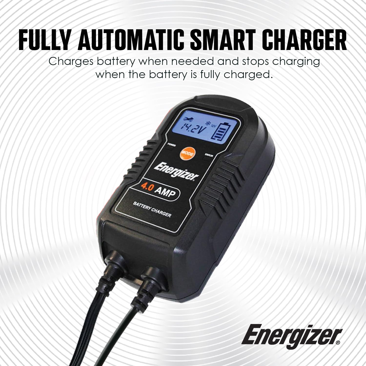 ENERGIZER 4-Amp 6V/12V Auto Charger, 9-Step Smart Battery Maintainer, Trickle Charger w/ LCD Display