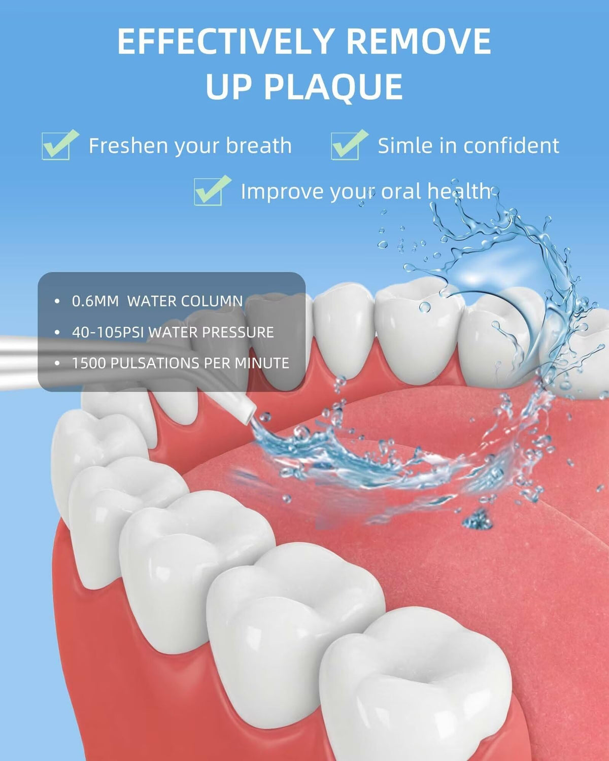 LAMEIZ Water Dental Flosser Teeth Picks - 4 Jets 3 Modes Portable Cordless Water Flosser for Teeth Cleaner, IPX7 Waterproof Oral Irrigator Rechargeable for Travel Home,Gums, Braces Care White