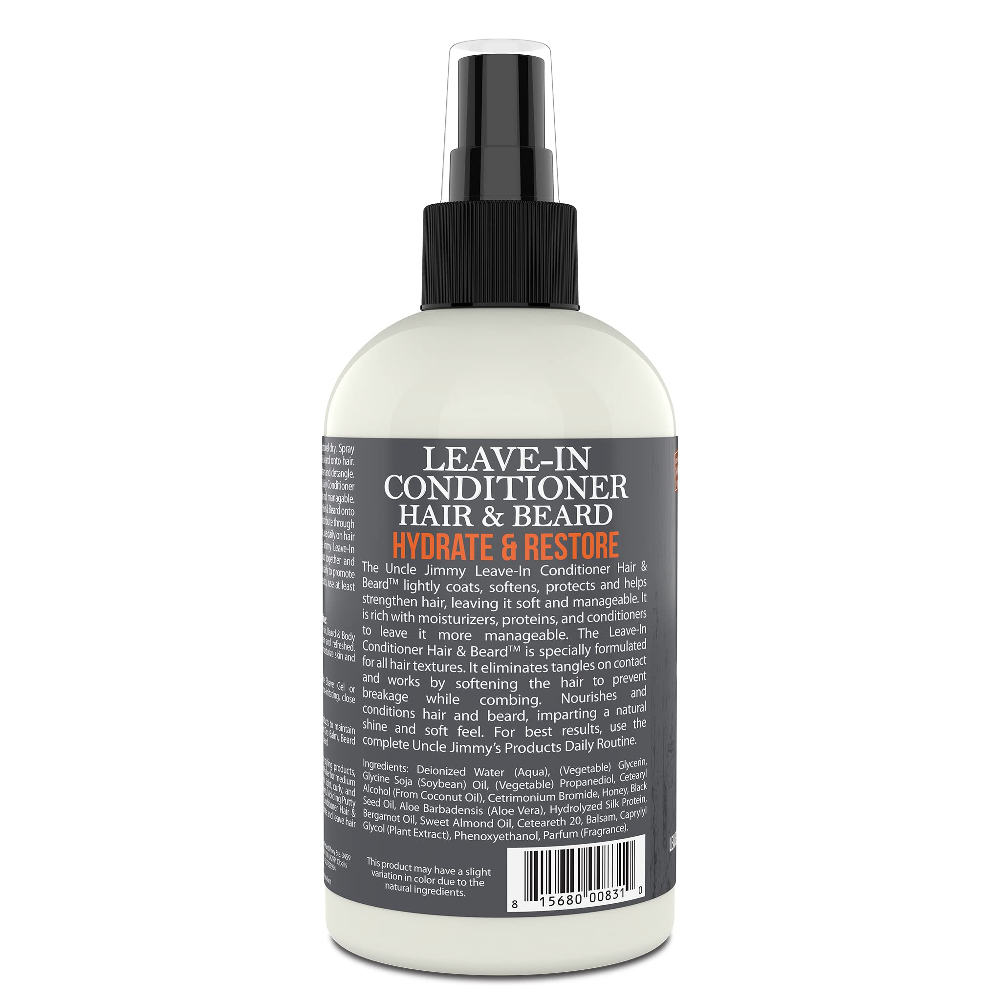 Uncle Jimmy Products Leave-In Conditioner for Healthy Beard Growth, Softening Hair, Hydrating Skin, and Eliminating Dandruff - 8 Fl Oz
