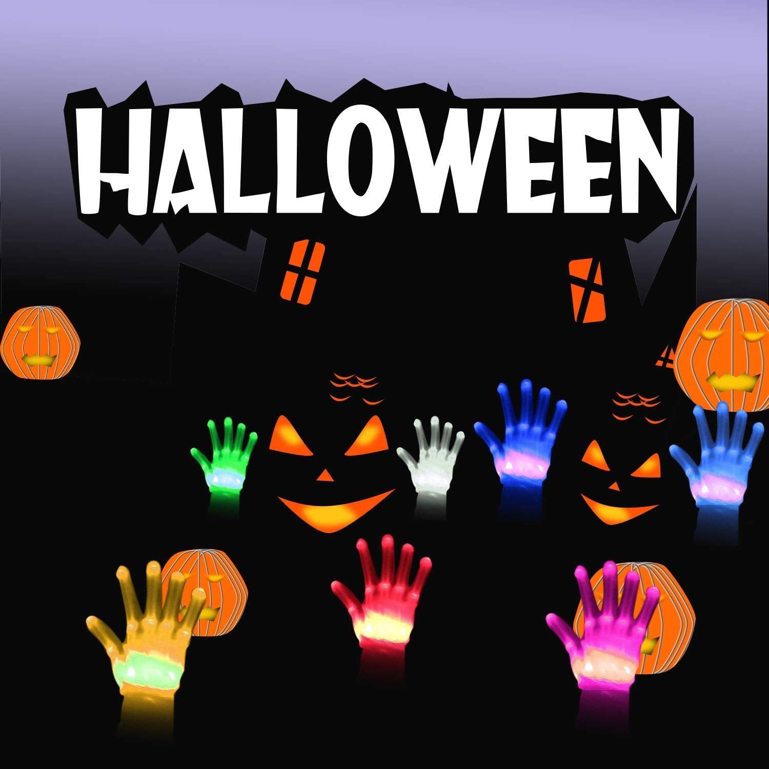 WEICHUANGXIN LED Gloves, 12 Color Changing Flashing Skeleton Gloves, Cool Light Up Costume for Halloween Christmas Birthday Party, Best Gifts for Age 8-14 Years Kids, 1 Pair（Large）