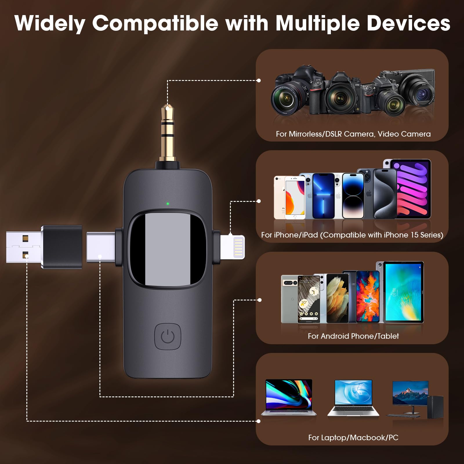 HMKCH Dual Wireless Lavalier Microphones for iPhone Android Camera Laptop PC, 4 in 1 Wireless Lapel Mic for Video Recording Vlog, YouTube, TikTok