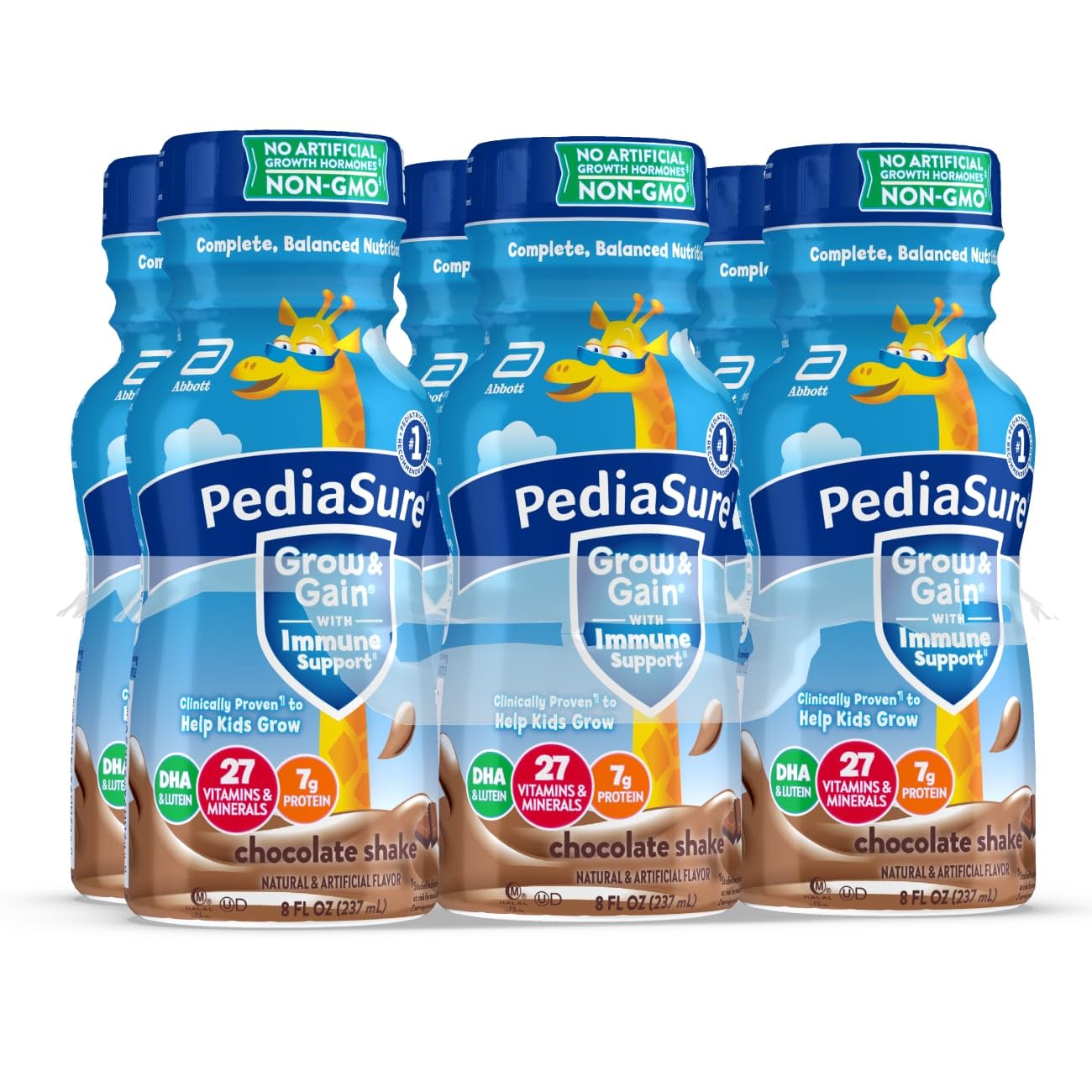 PediaSure Grow & Gain With Immune Support, Kids Protein Shake, Chocolate, 8-fl-oz Bottle, 6 Shakes