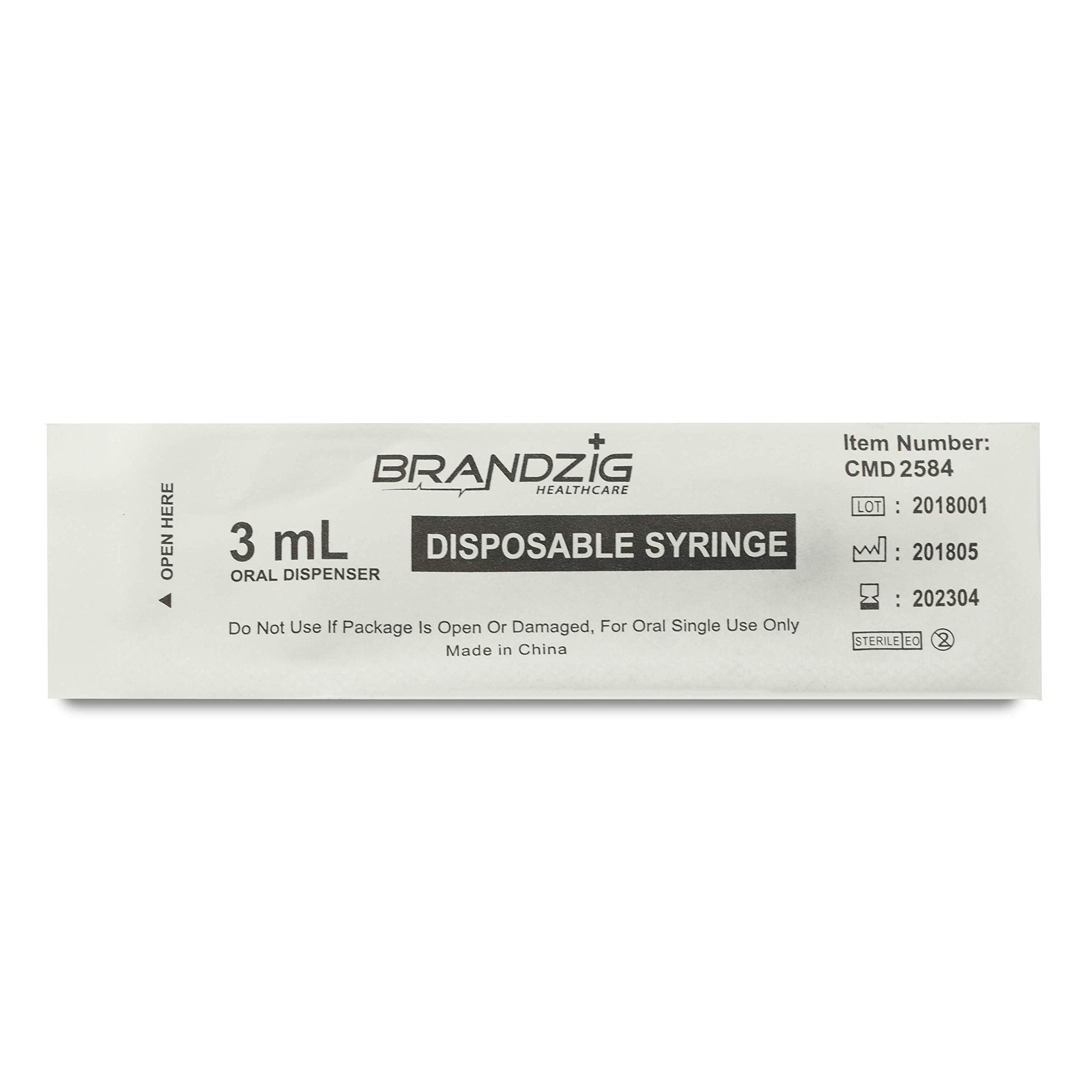 Brandzig 3ml Syringe - 100 Pack – Luer Slip Tip, No Needle, Individually Blister Packed - Medicine Administration for Infants, Toddlers and Small Pets