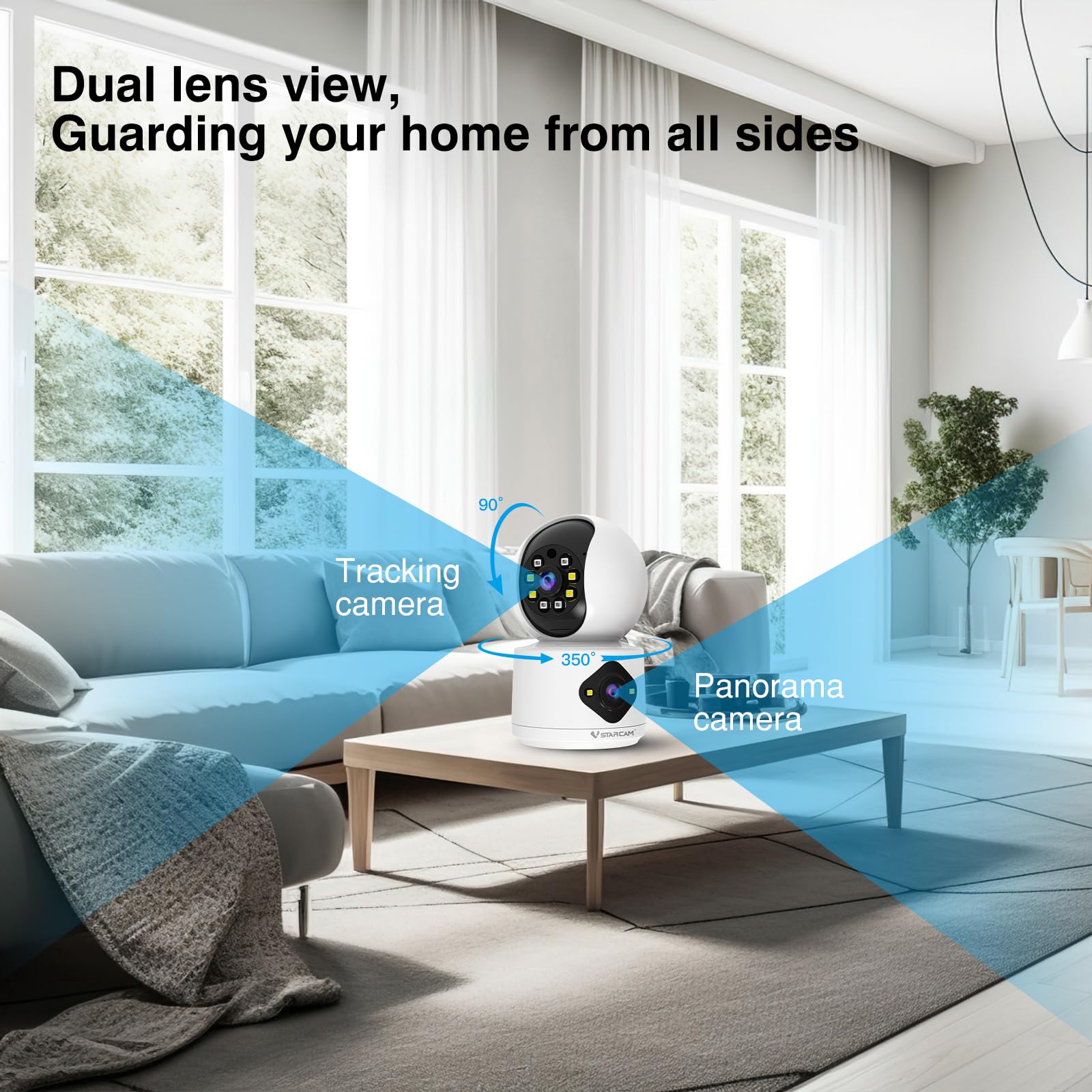 VSTARCAM 1080P Camera Dual-Lens,Indoor WiFi Camera, Security Camera Indoor,Pet Camera,Baby Monitor,360° Security Camera with Siren & Spotlight,Motion Detection, 2-Way Talk,Color Night Vision