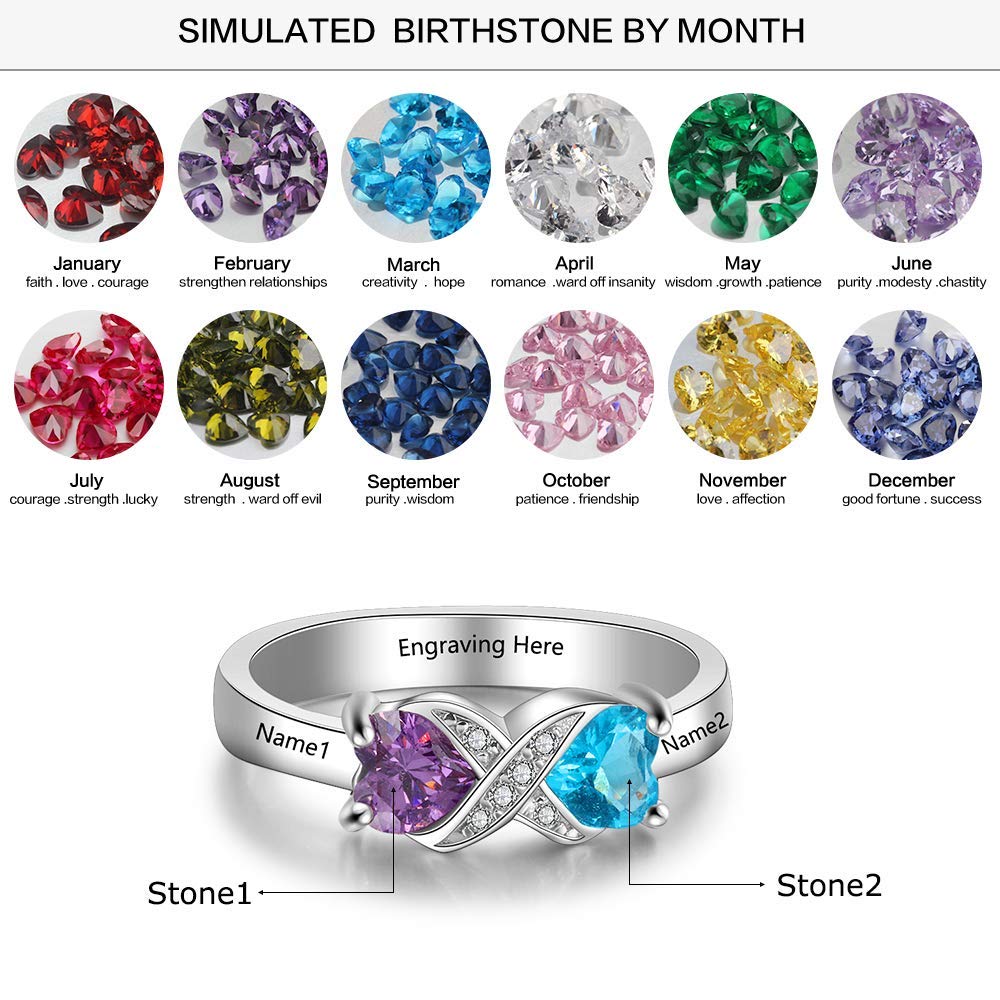 Personalized Infinity Mothers Ring with 2 Heart Simulated Birthstones Engagement Promise Rings for Women (9)