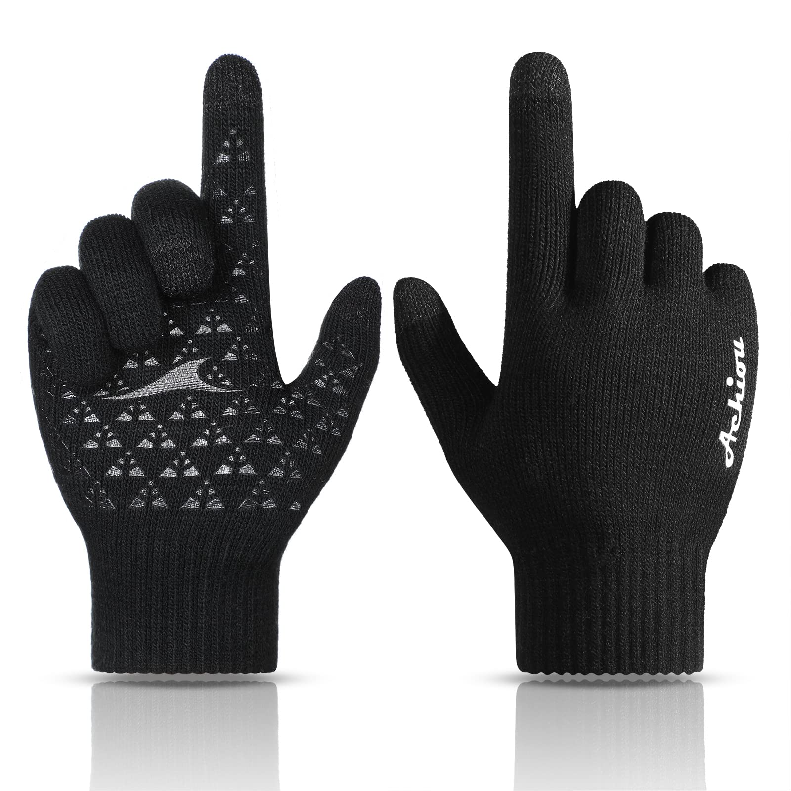 Achiou Winter Gloves, Glove for Men Women, Upgraded Touch Screen Texting Warm Running with Thermal Soft Knit Lining