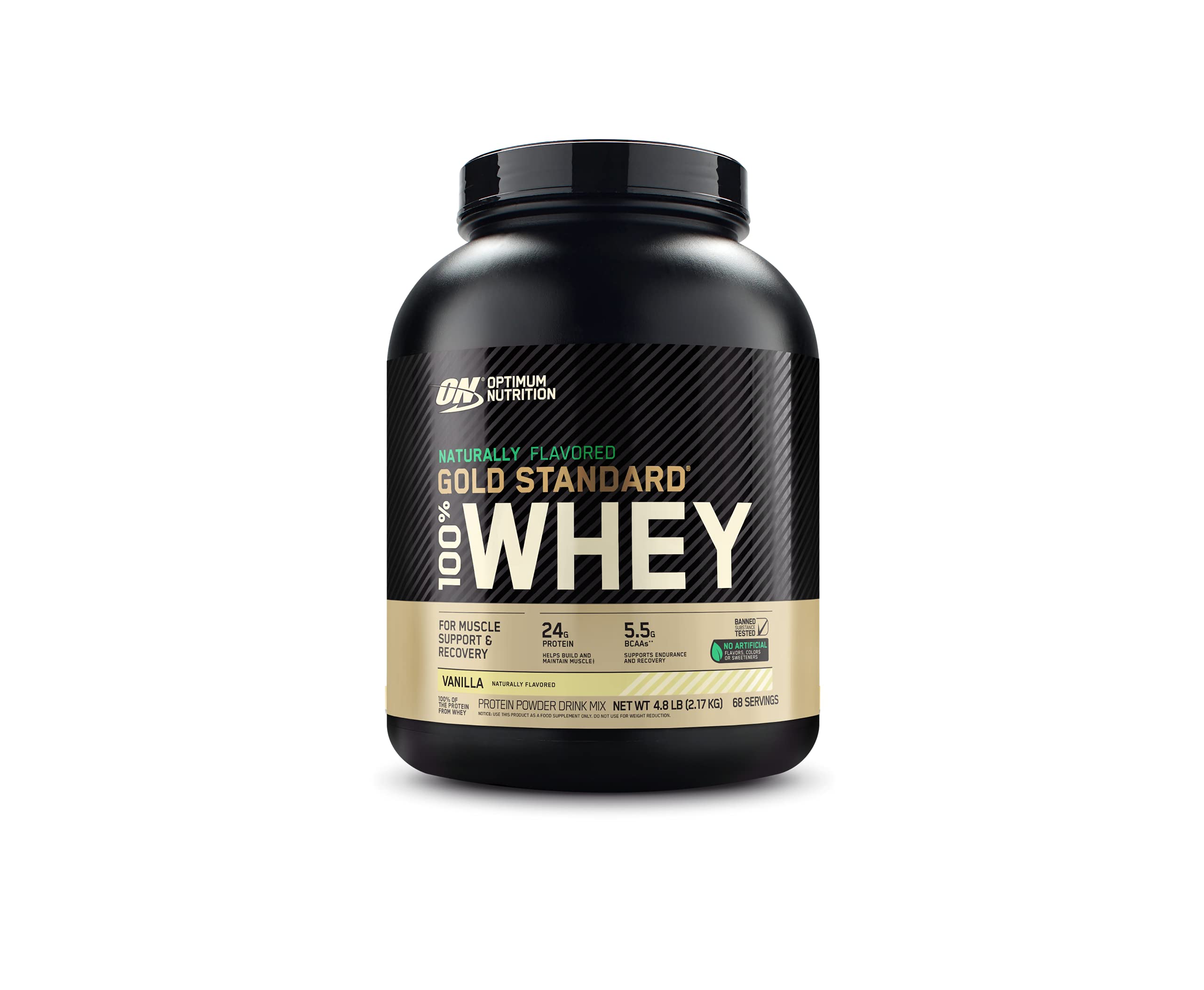 Optimum Nutrition Gold Standard 100% Whey Protein Powder 4.8 (Packaging May Vary) Naturally Flavored, Vanilla, 76.8 Ounce