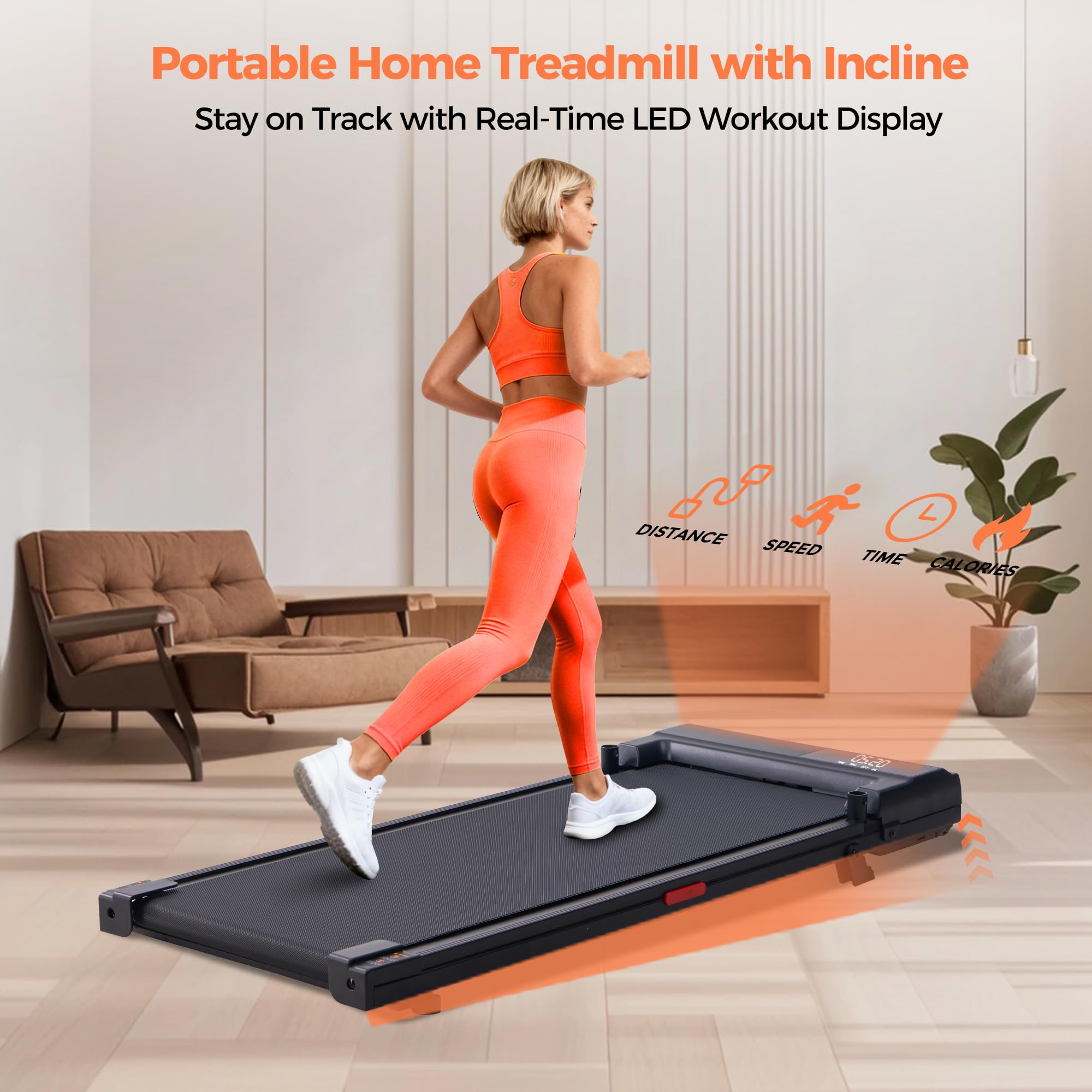 SUOUER Walking Pad with Incline and Handle Bar, Compact Portable Walking Pad Treadmills for Home/Apartment with Handles,3.0HP Small Electric Treadmill with Incline for Small Space, 0.6-7.6MPH, 350LBS